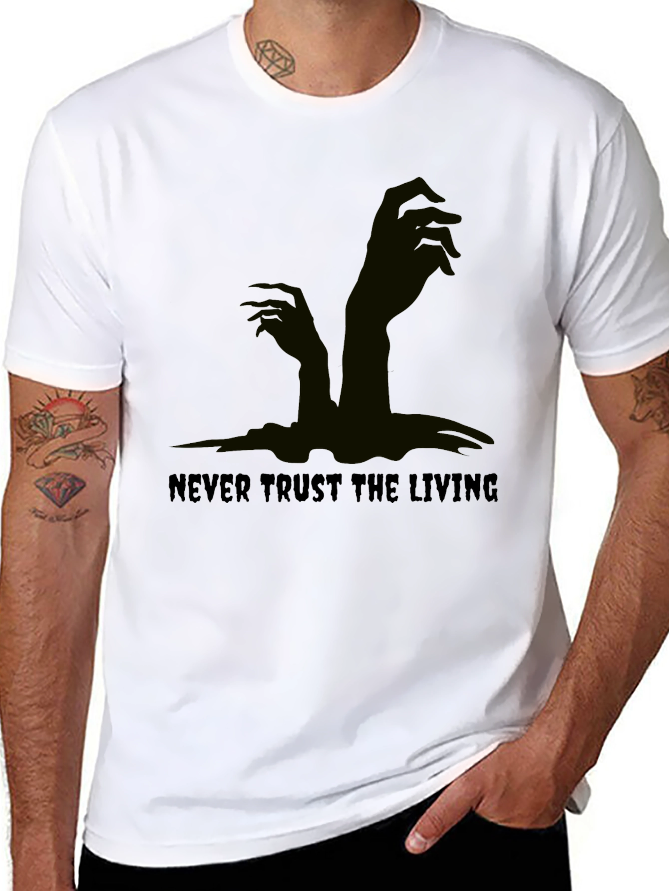 Black Never Trust the Living Black Graphic Tee view 8