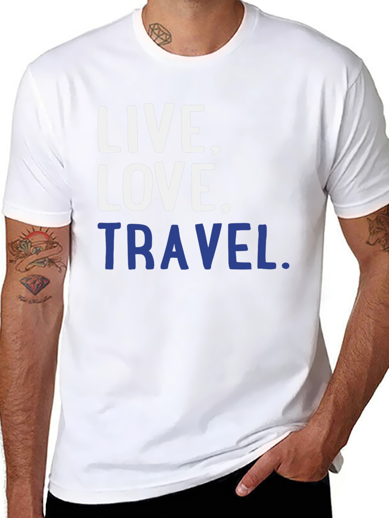Black Live, Love, Travel Black Graphic T-Shirt view 8
