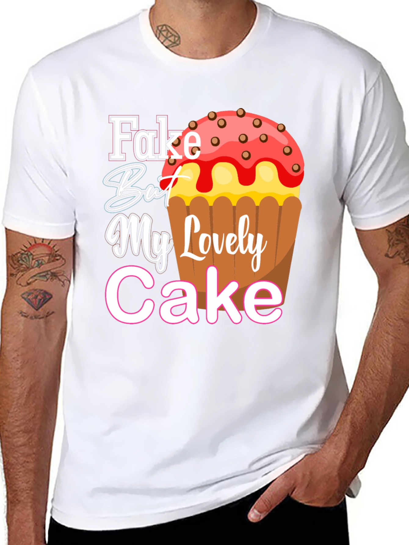 Black Fake But My Lovely Cake Black Graphic Tee view 8