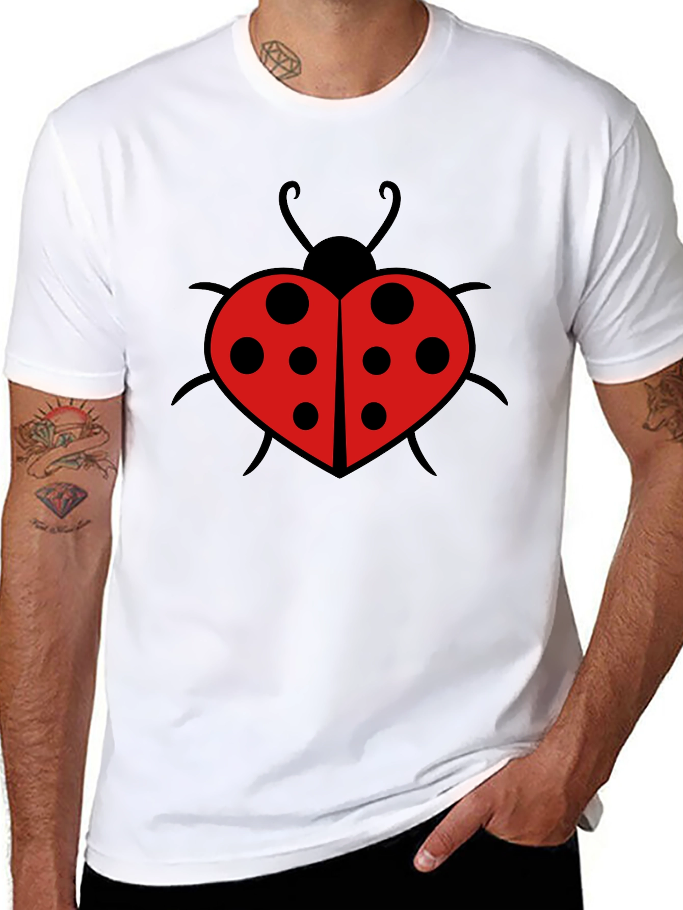 Black Ladybug Heart Graphic Tee - Black Cotton T-Shirt view 8