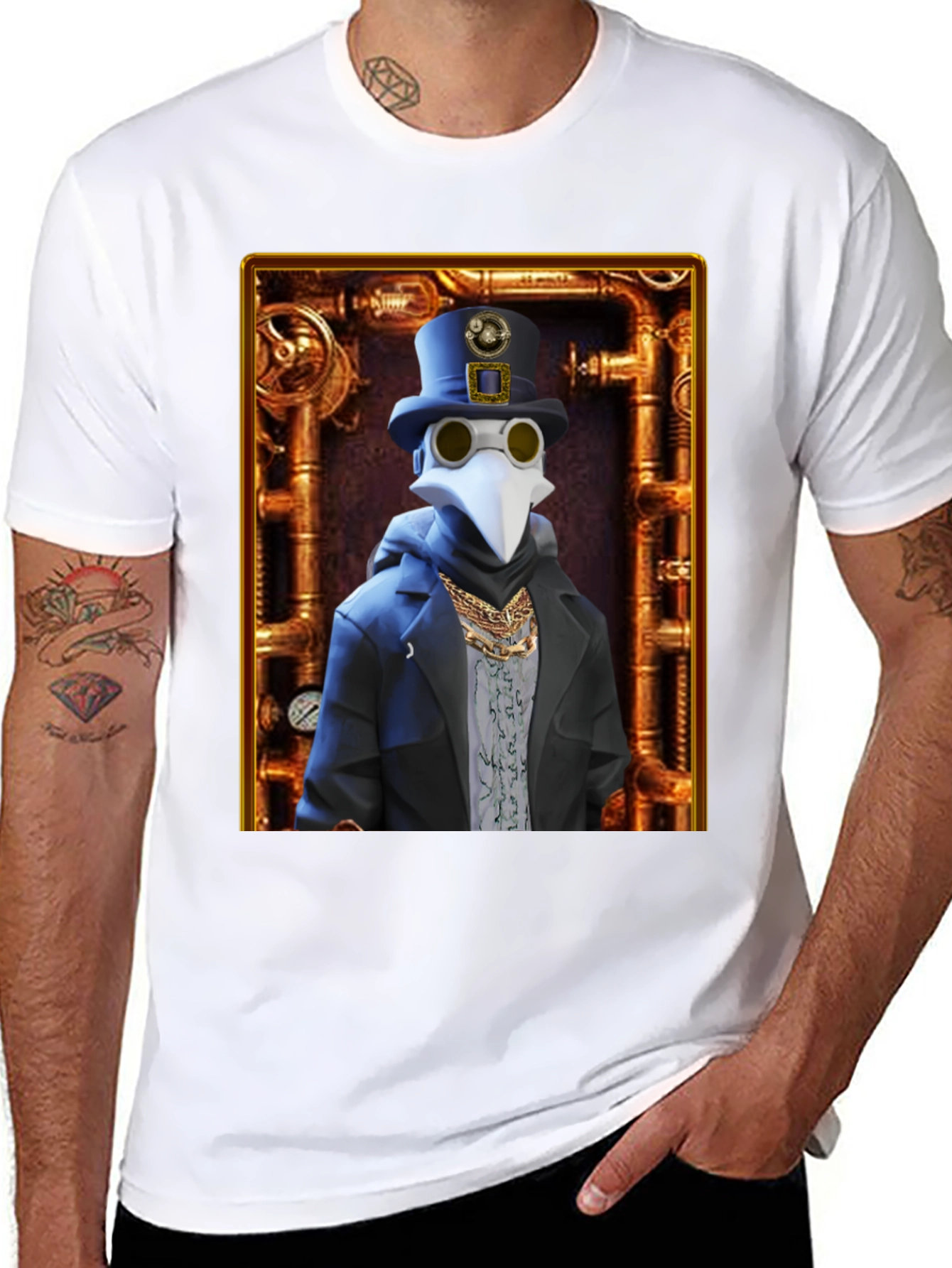 Black Steampunk Plague Doctor Graphic T-Shirt - Unique Design view 8