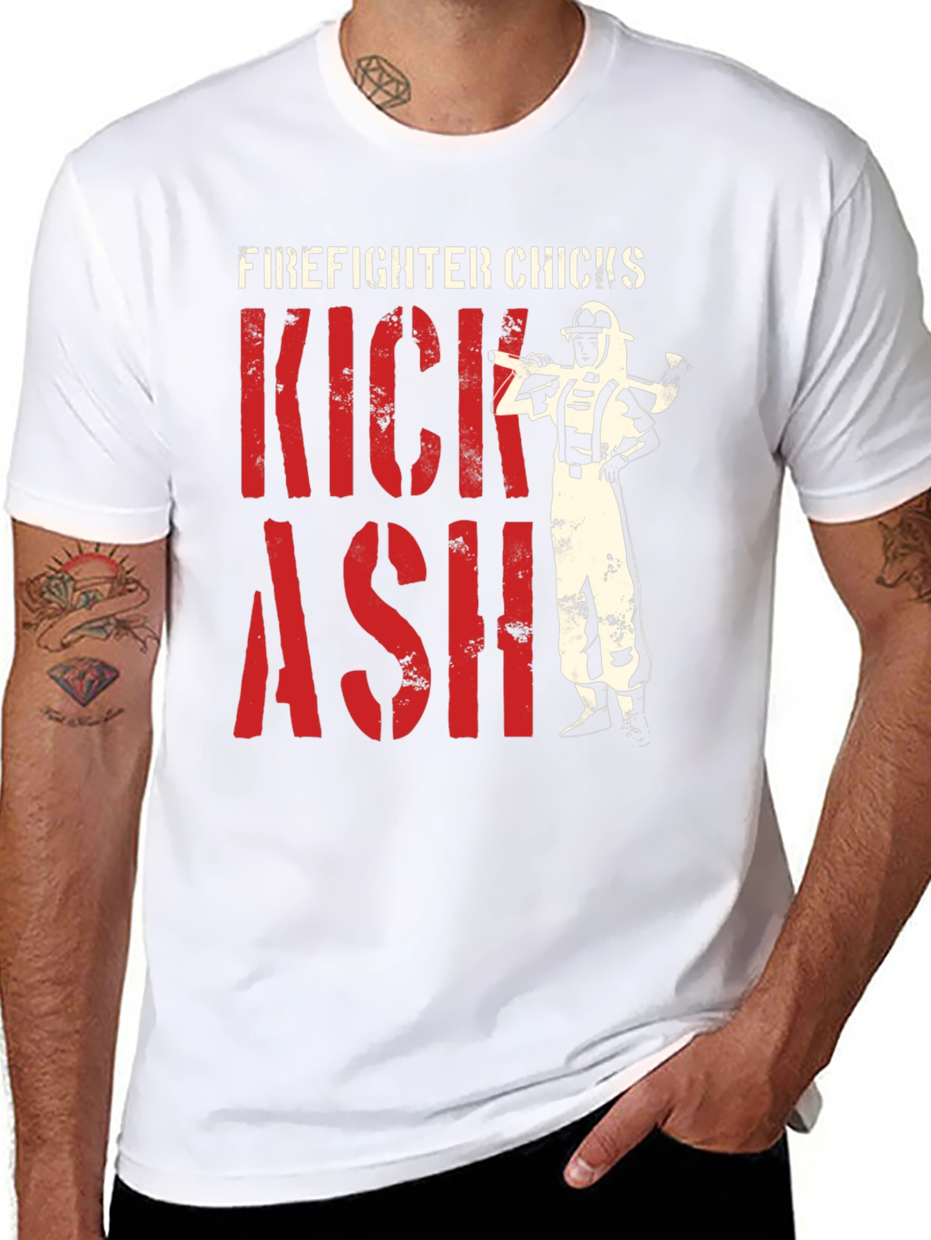 Black Firefighter Chicks Kick Ash T-Shirt view 8