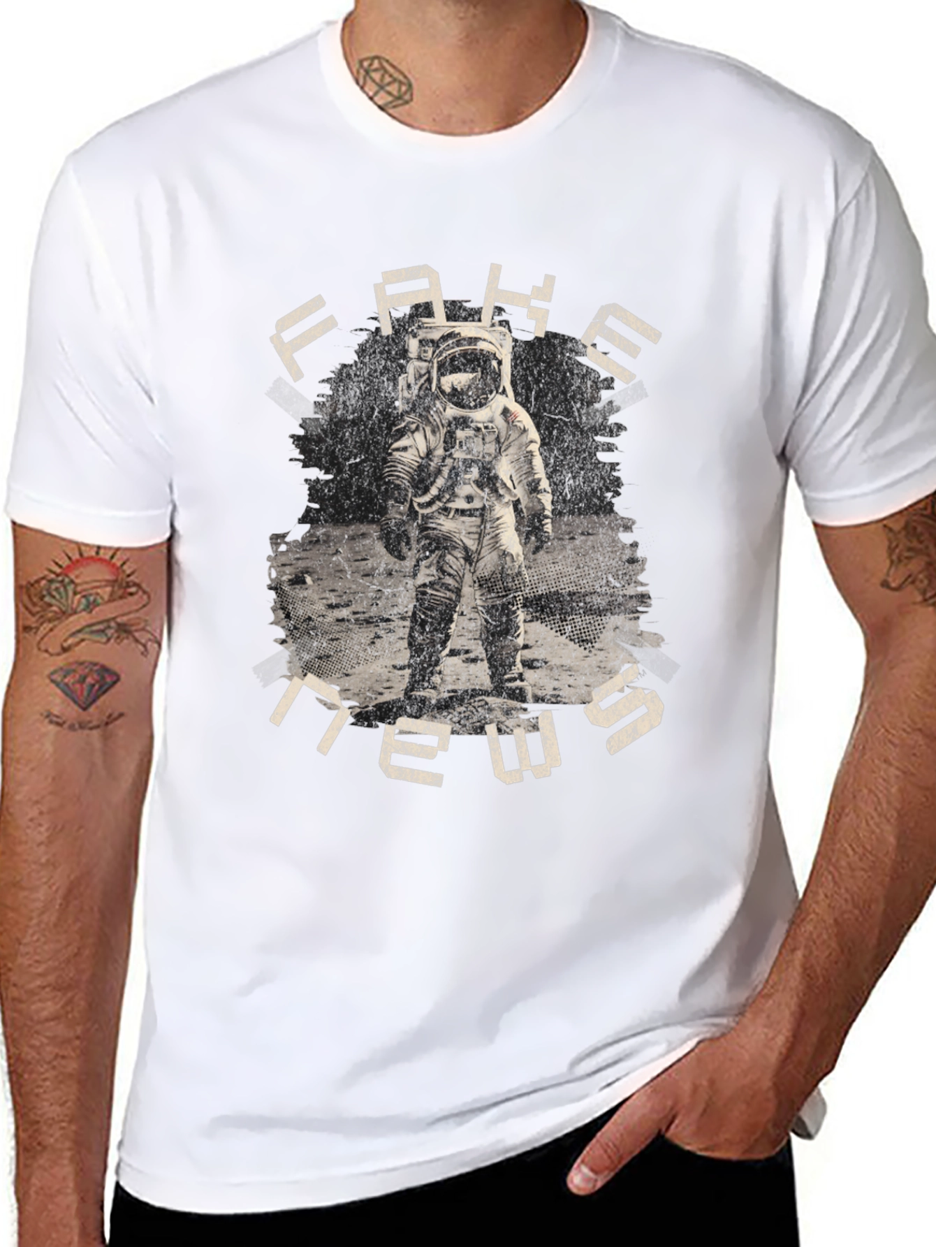 Black Fake News Astronaut Graphic T-Shirt view 8