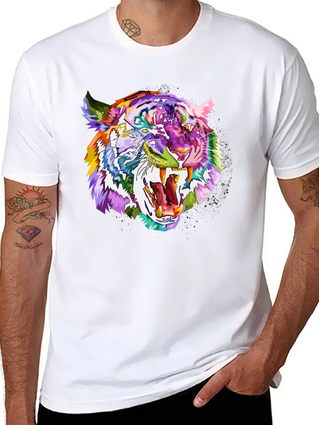 Black Vibrant Tiger Graphic Tee - Bold Animal Print Shirt view 8