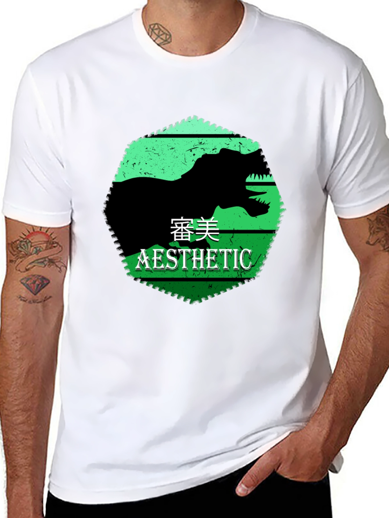Black Aesthetic Dinosaur Graphic Tee view 8