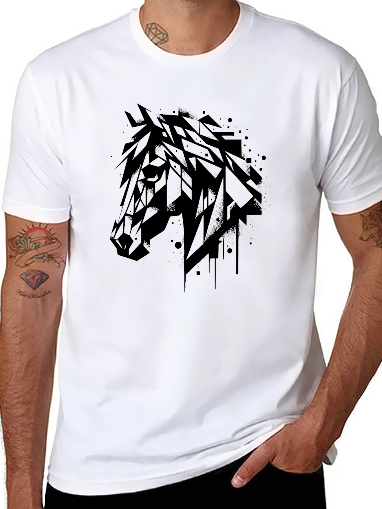 Black Abstract Horse Graphic T-Shirt - Mens Black Tee view 8