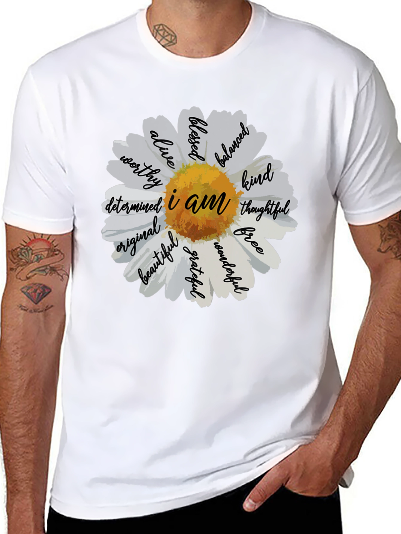 Black I Am Daisy T-Shirt - Inspirational Graphic Tee view 8