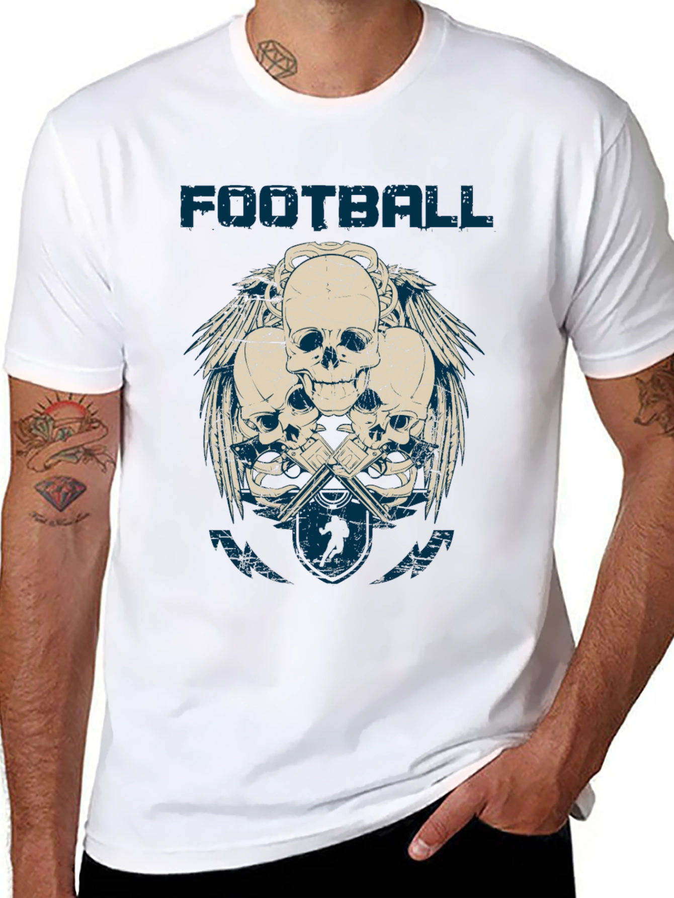 Black Football Skulls Graphic T-Shirt - Men's Casual Tee view 8
