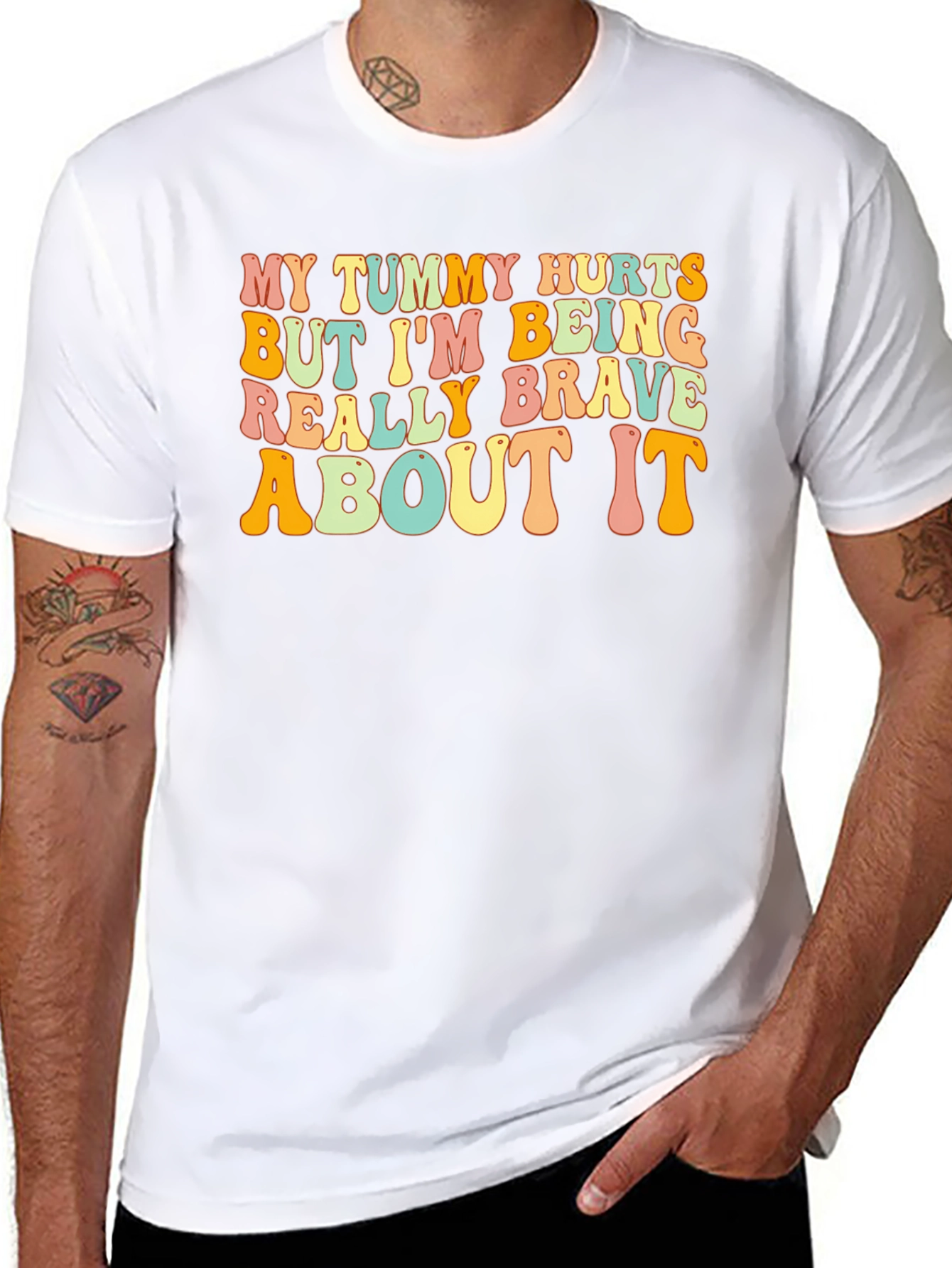 Black Funny Tummy Hurts Brave T-Shirt view 8