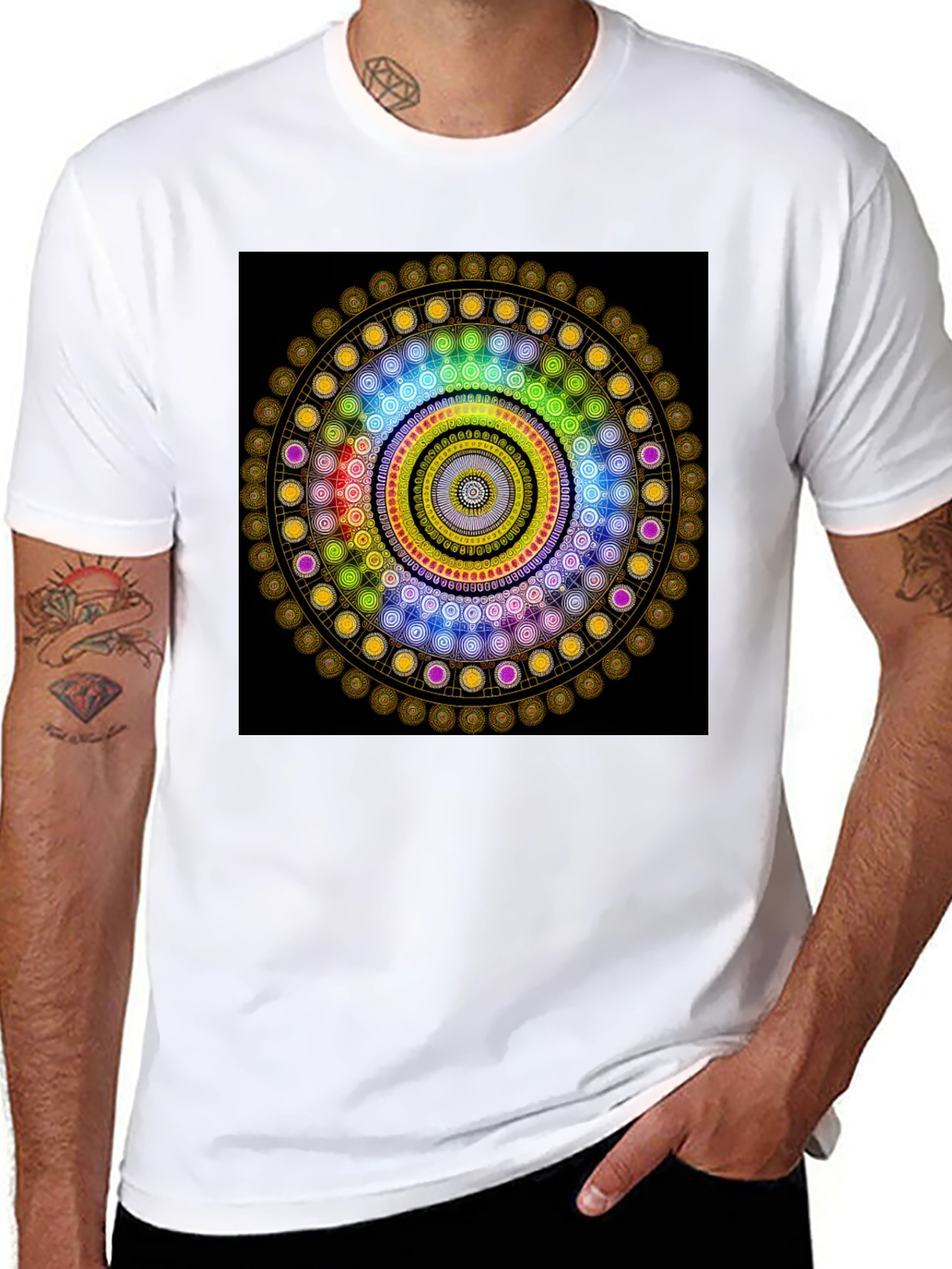 Black Geometric Mandala Graphic Black T-Shirt view 8