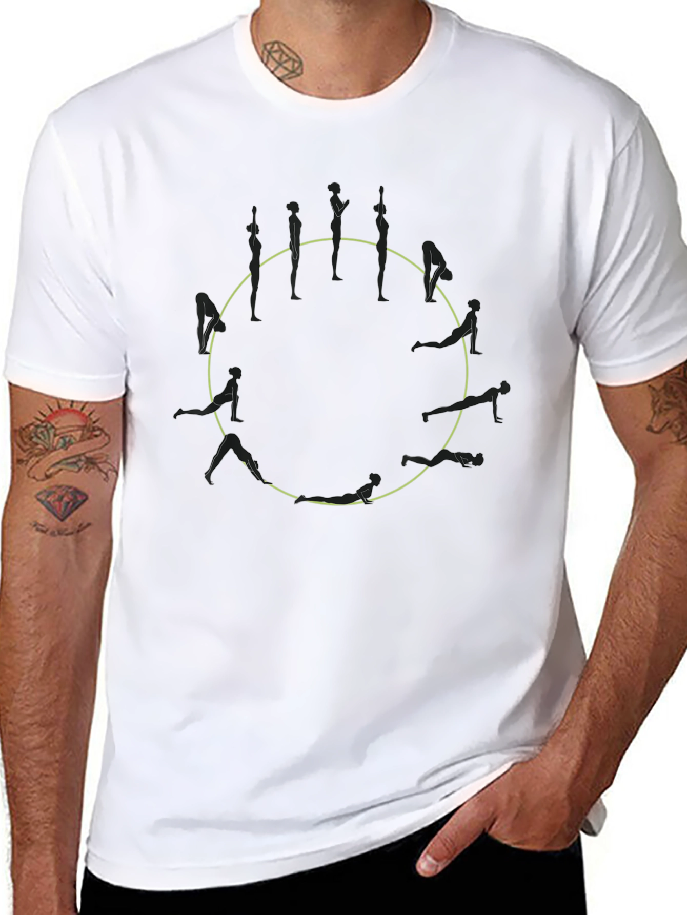 Black Yoga Poses Circle Graphic Black Tee view 8