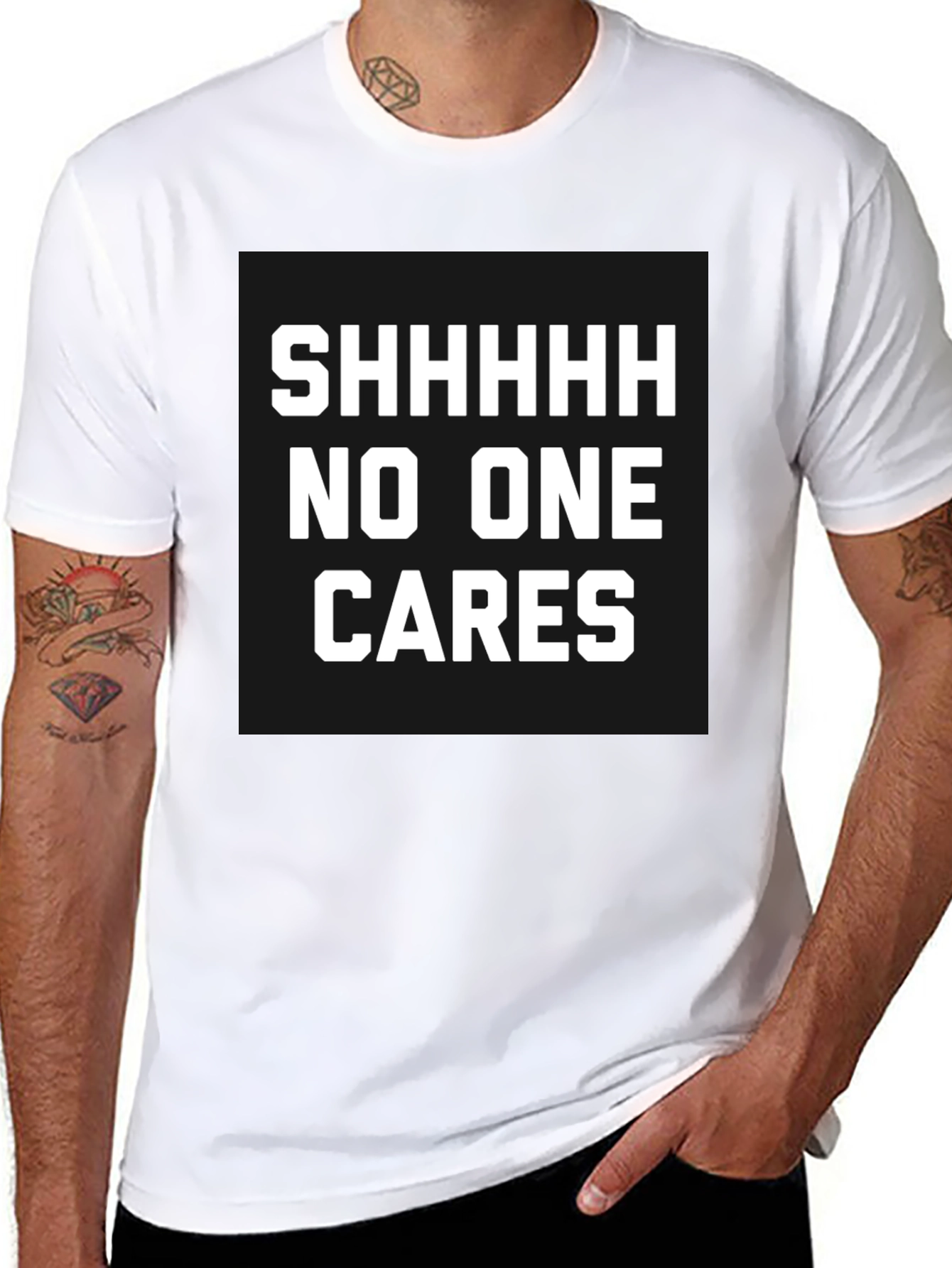 Black Funny Sarcastic T-Shirt - Shhhhh No One Cares view 8