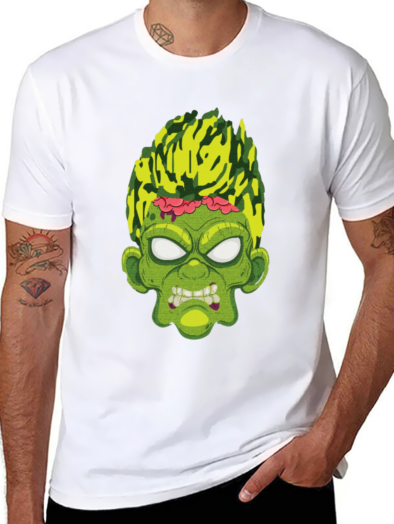 Zombie Face Graphic T-Shirt - Men's Black Tee - 8