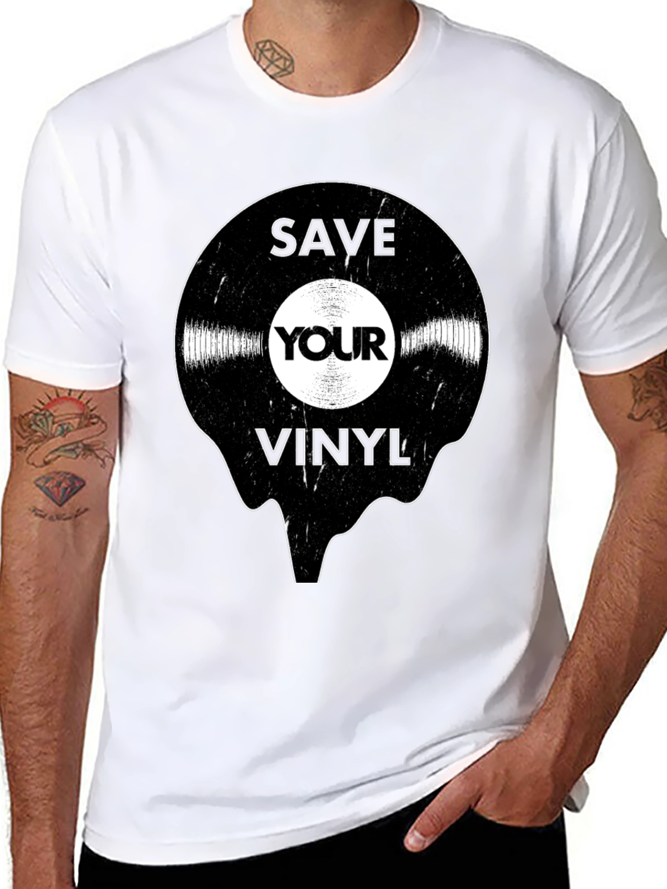 Black Save Your Vinyl Record Graphic T-Shirt - Retro Music Lover Tee view 8