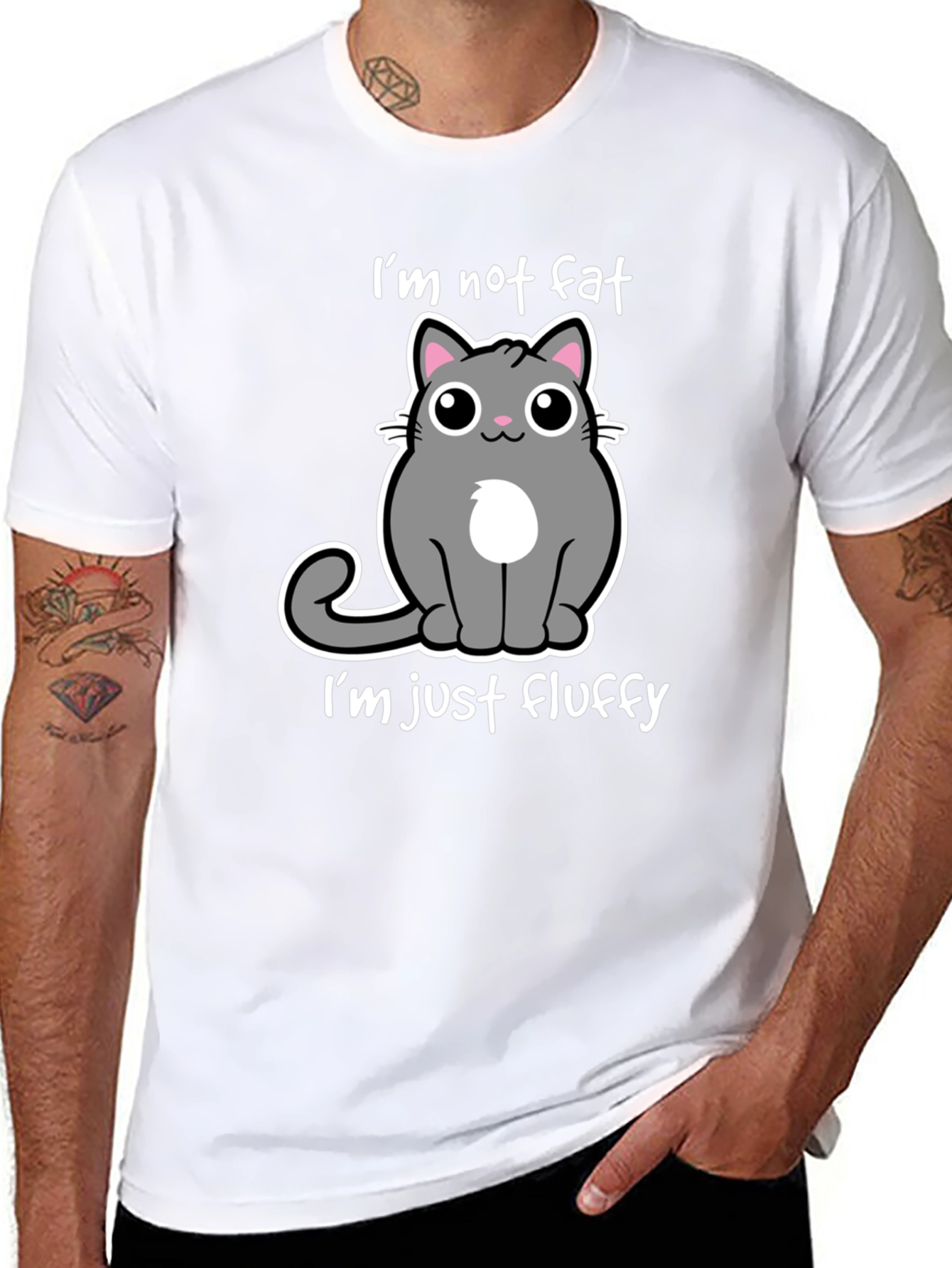 Black I'm Not Fat, I'm Just Fluffy - Cat T-Shirt view 8