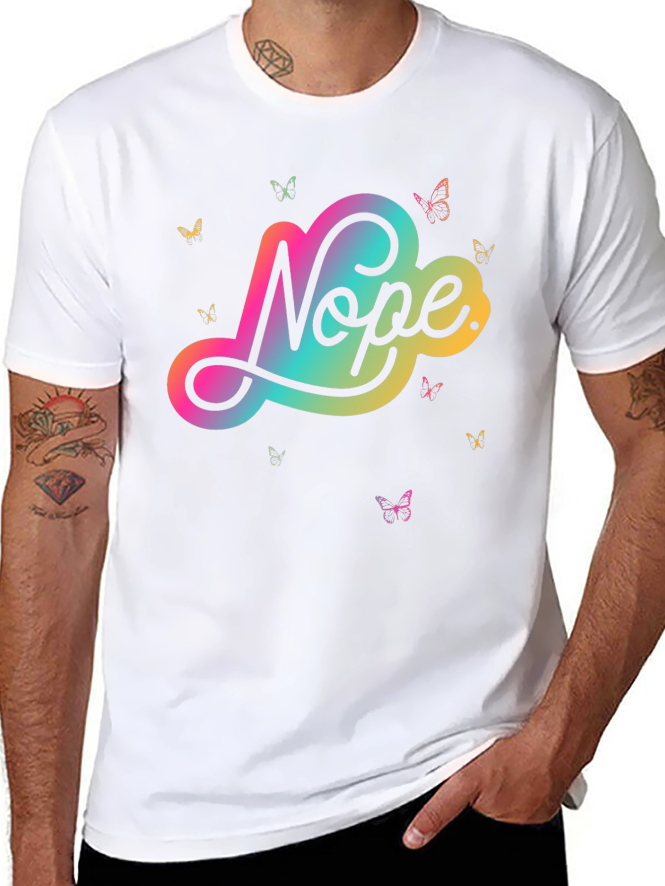 Black Nope Butterfly Graphic Tee - Modern Casual Style view 8