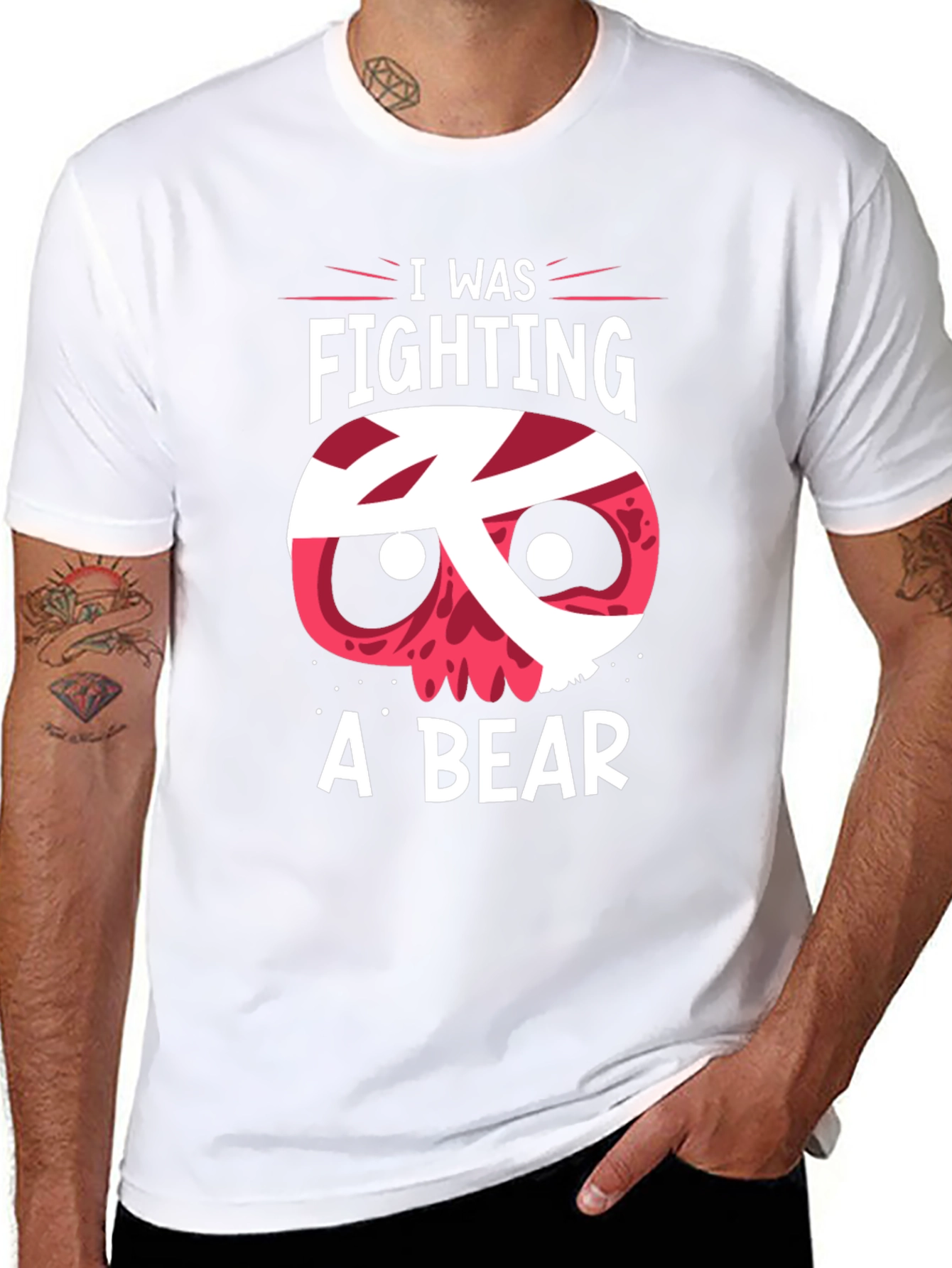 Black I Was Fighting A Bear Funny Graphic T-Shirt view 8