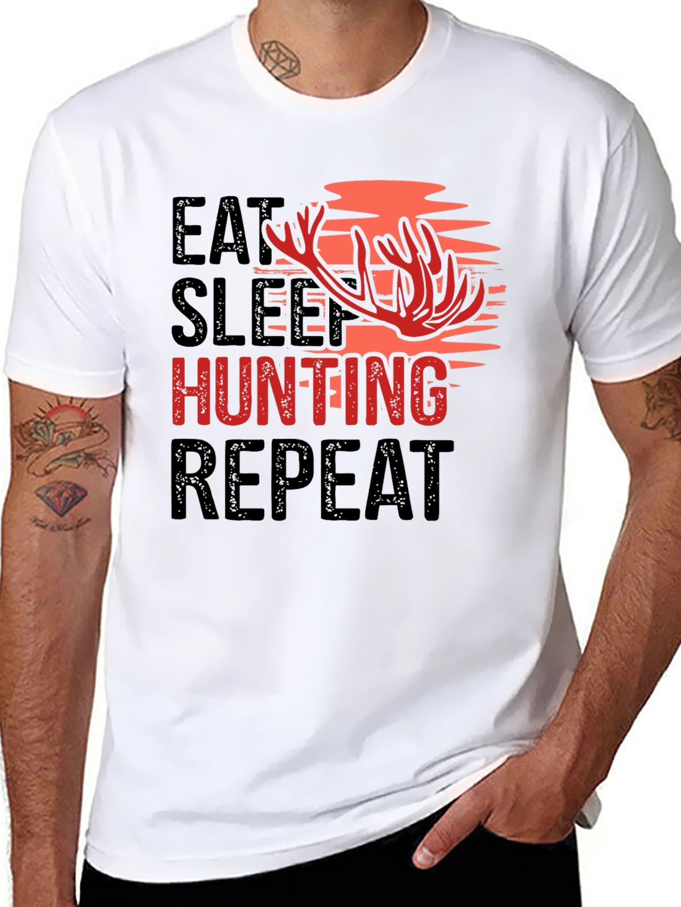 Black Eat Sleep Hunting Repeat Graphic Tee view 8