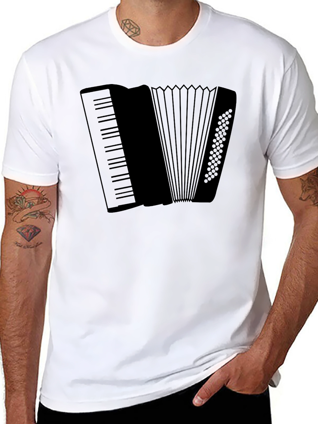 Black Accordion Graphic Tee - Stylish Musical Instrument Shirt view 8