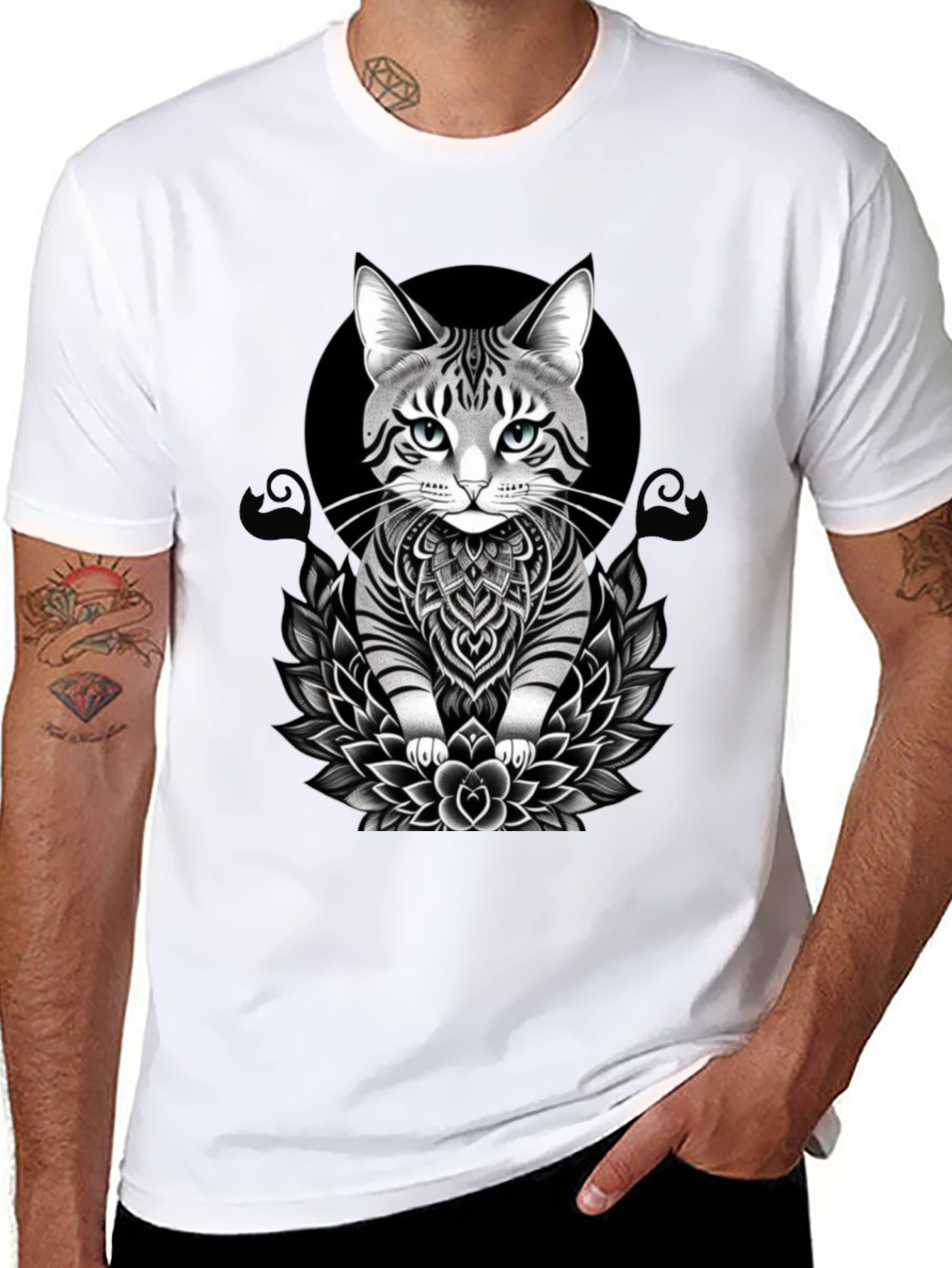 Black Cat Mandala T-Shirt - Artistic Graphic Tee view 8