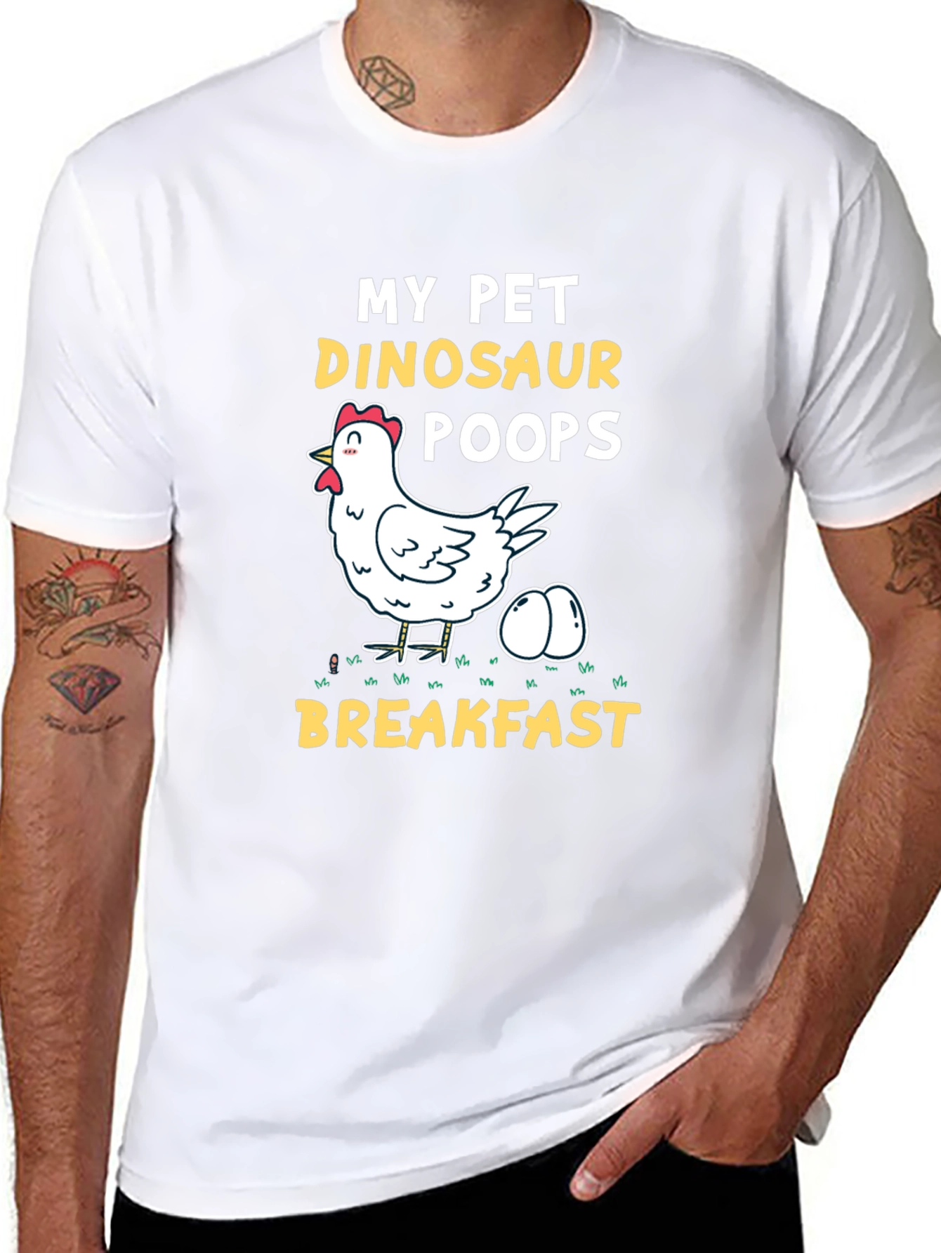 Black My Pet Dinosaur Chicken T-Shirt - Novelty Breakfast Tee view 8