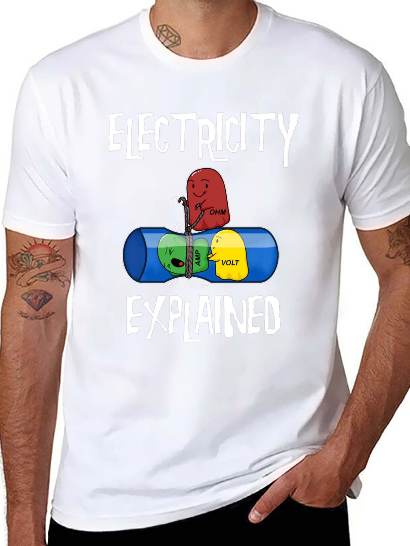 Black Electricity Explained Graphic T-Shirt view 8