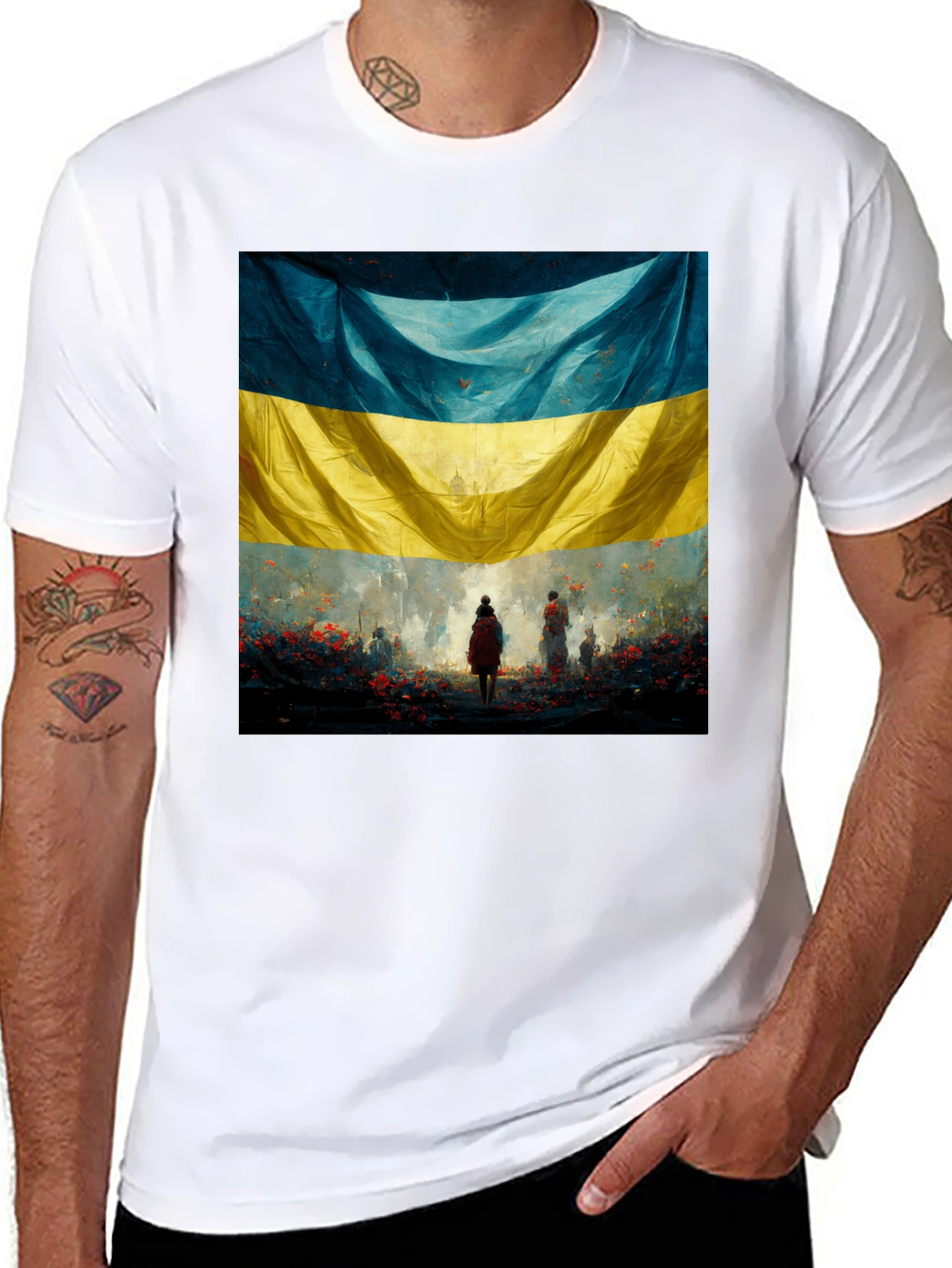 Black Ukraine Flag Art Graphic T-Shirt view 8