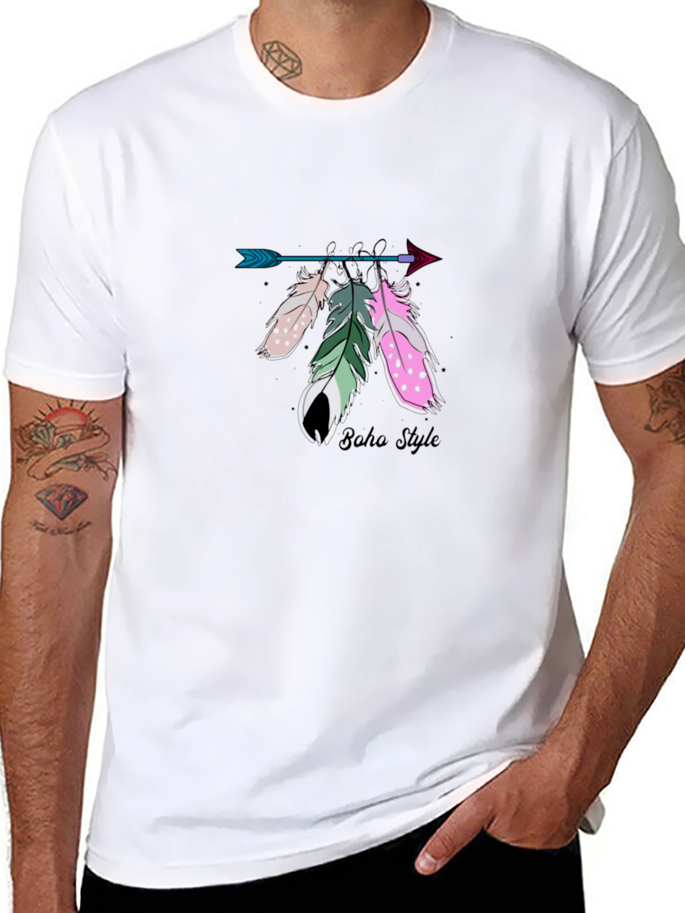Black Boho Arrow Feather Graphic T-Shirt view 8