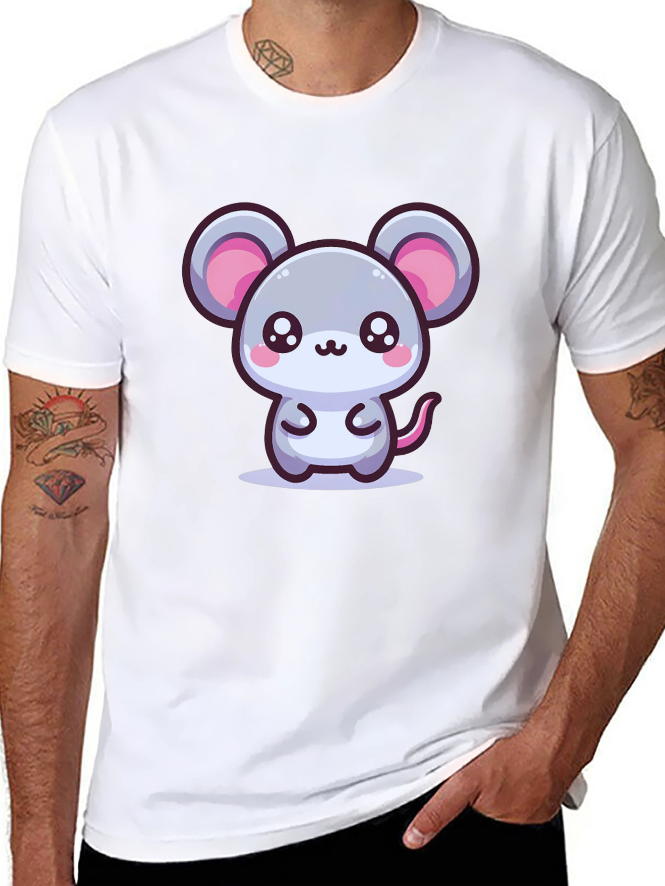 Black Cute Mouse Graphic Tee - Kawaii Style view 8
