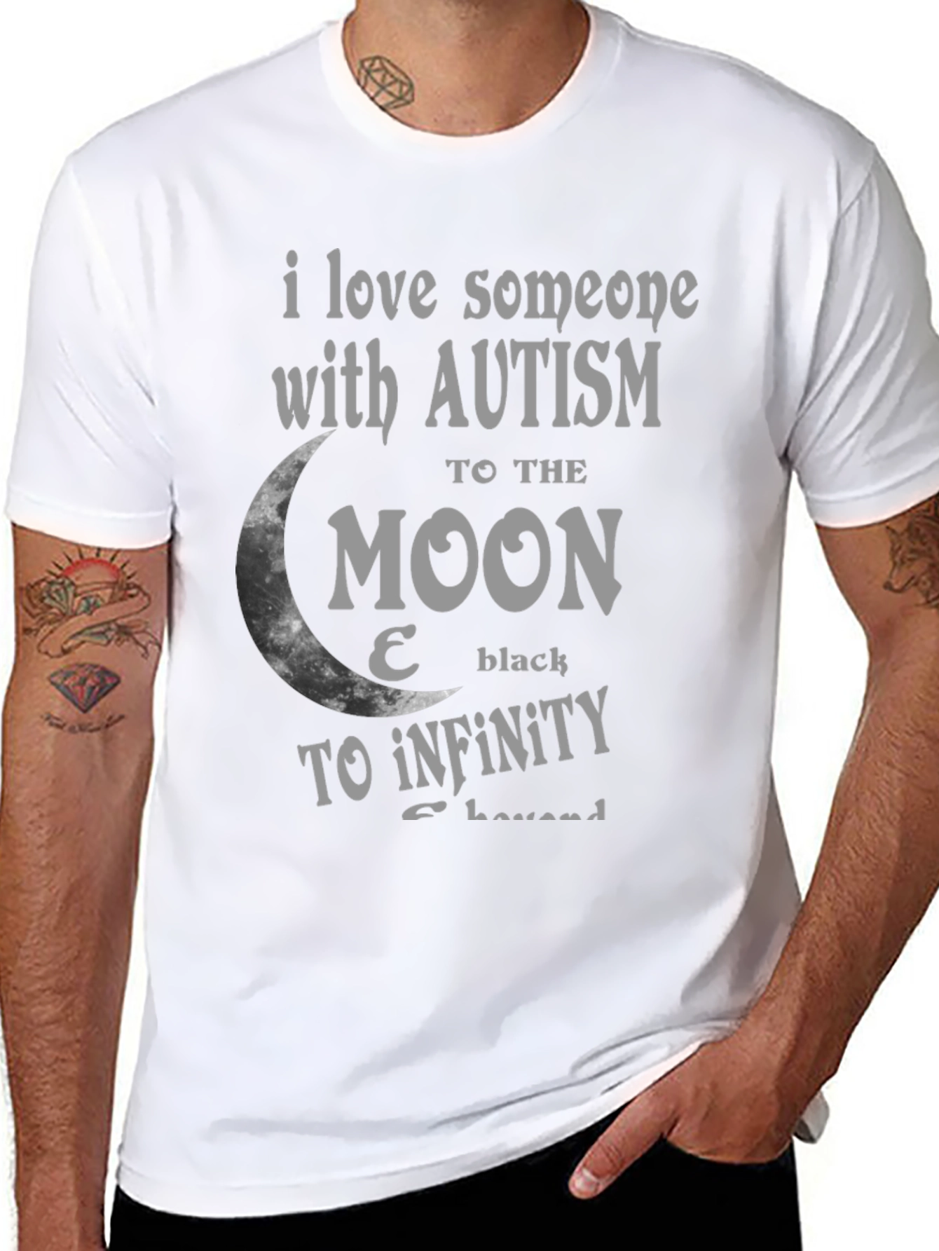 Black Autism Awareness Tee: Love to the Moon & Back T-Shirt view 8