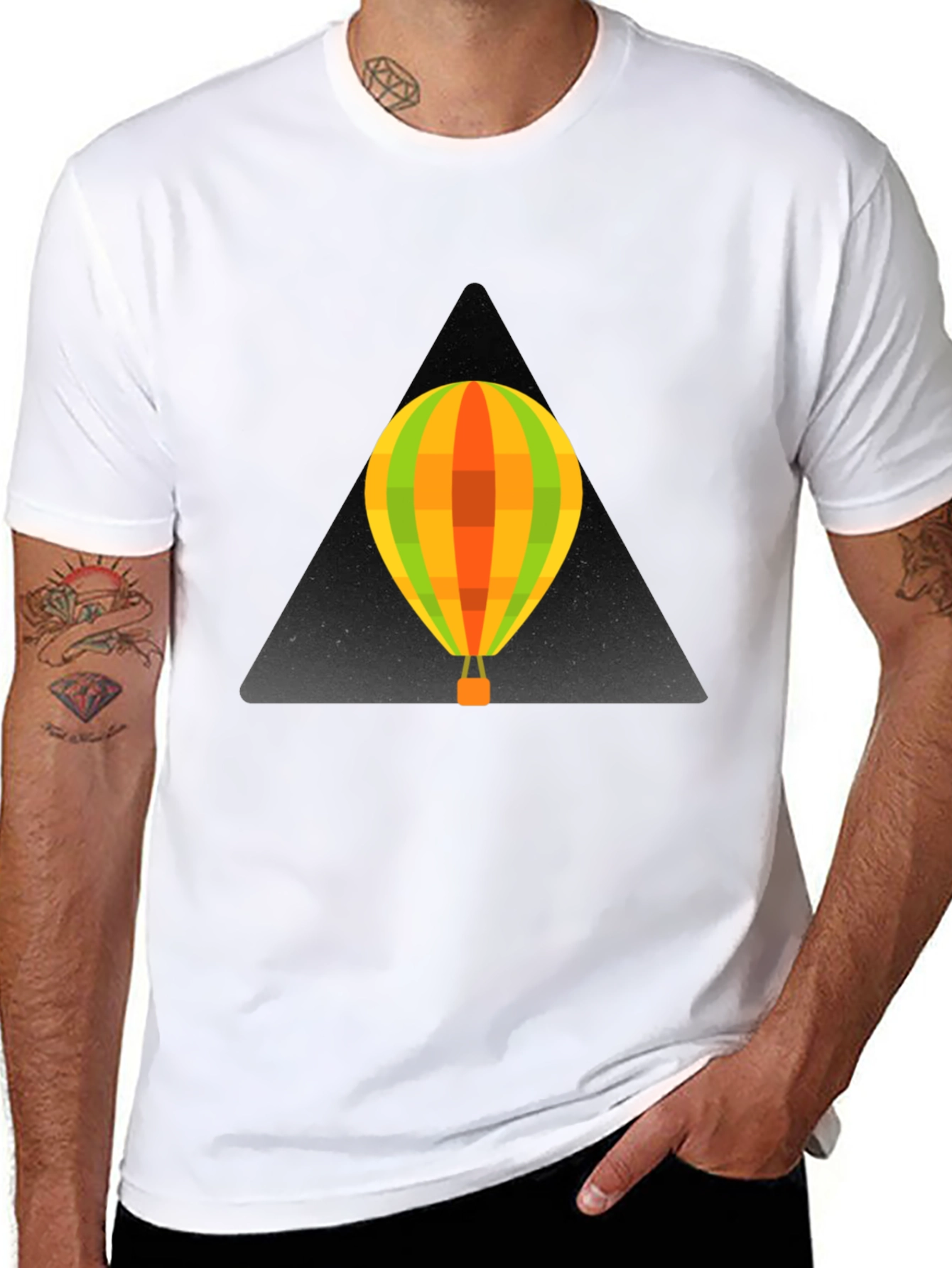 Black Stylish Black T-Shirt with Hot Air Balloon Design view 8