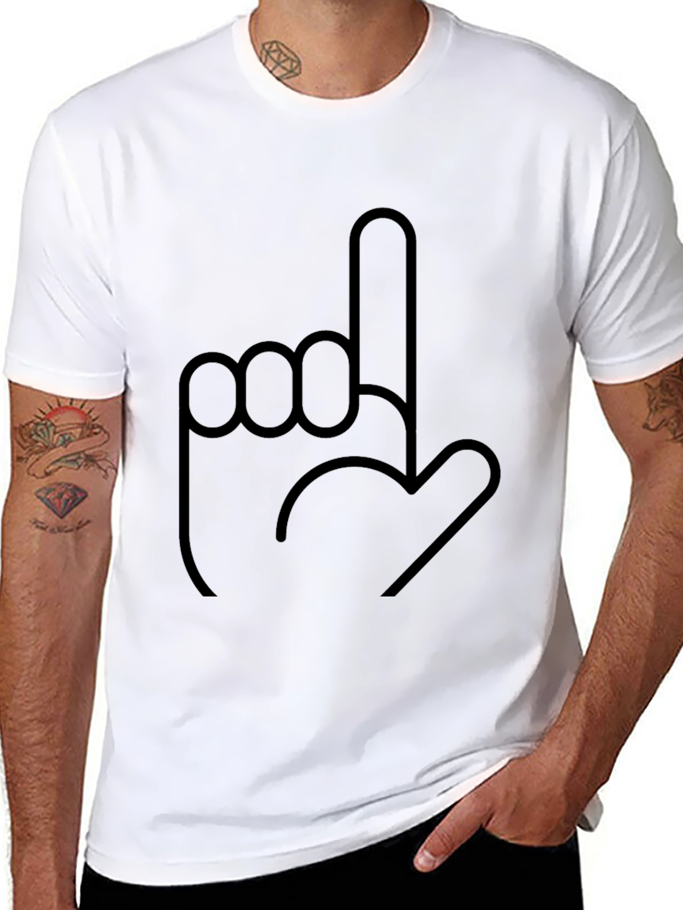 Black Novelty Black T-Shirt with Finger Icon view 8