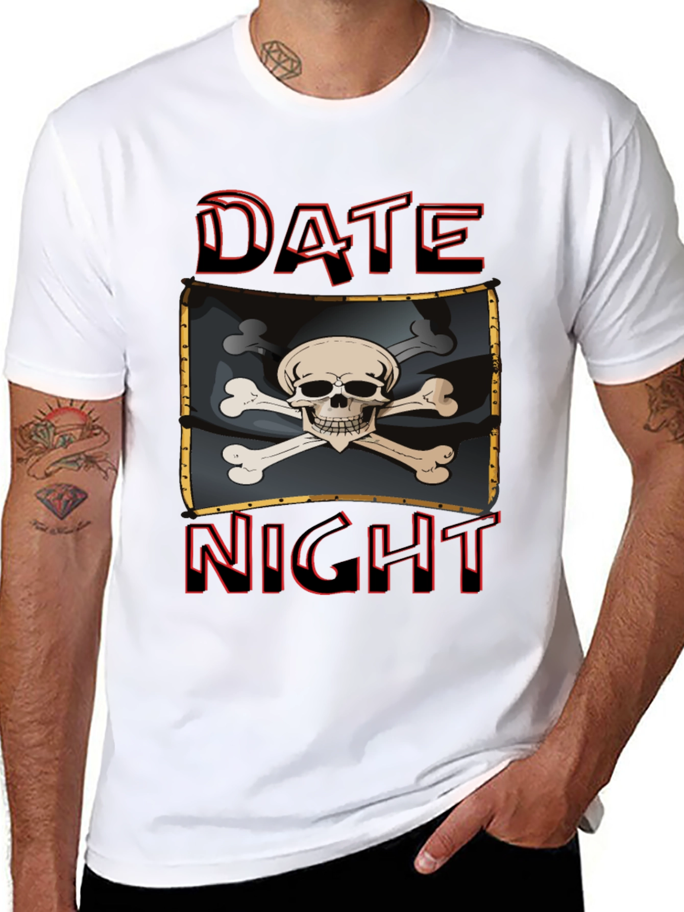 Black Date Night Skull and Crossbones Graphic T-Shirt view 8