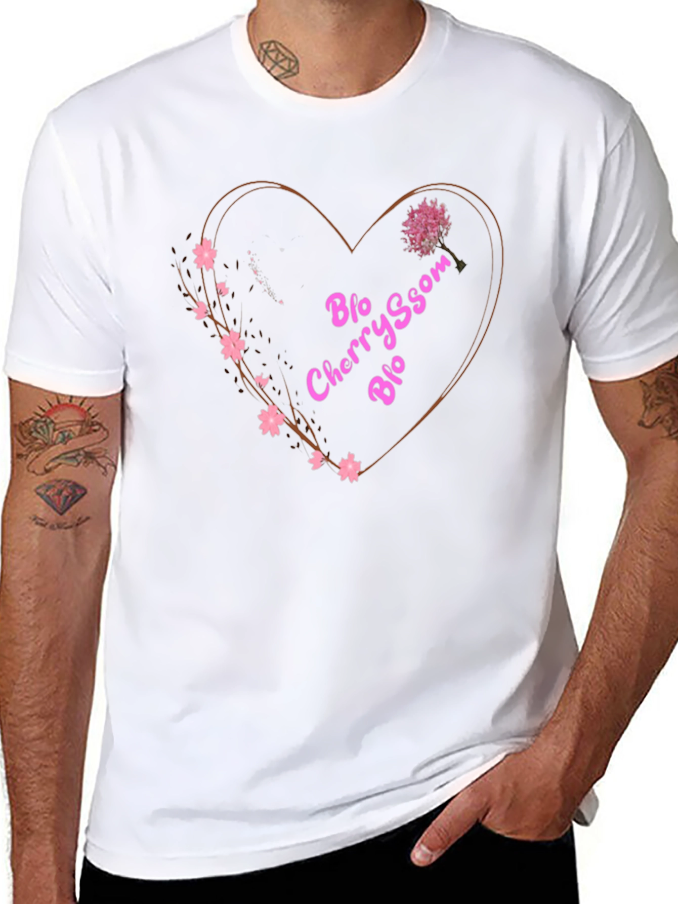 Black Cherry Blossom Blo T-Shirt - Heart Design view 8