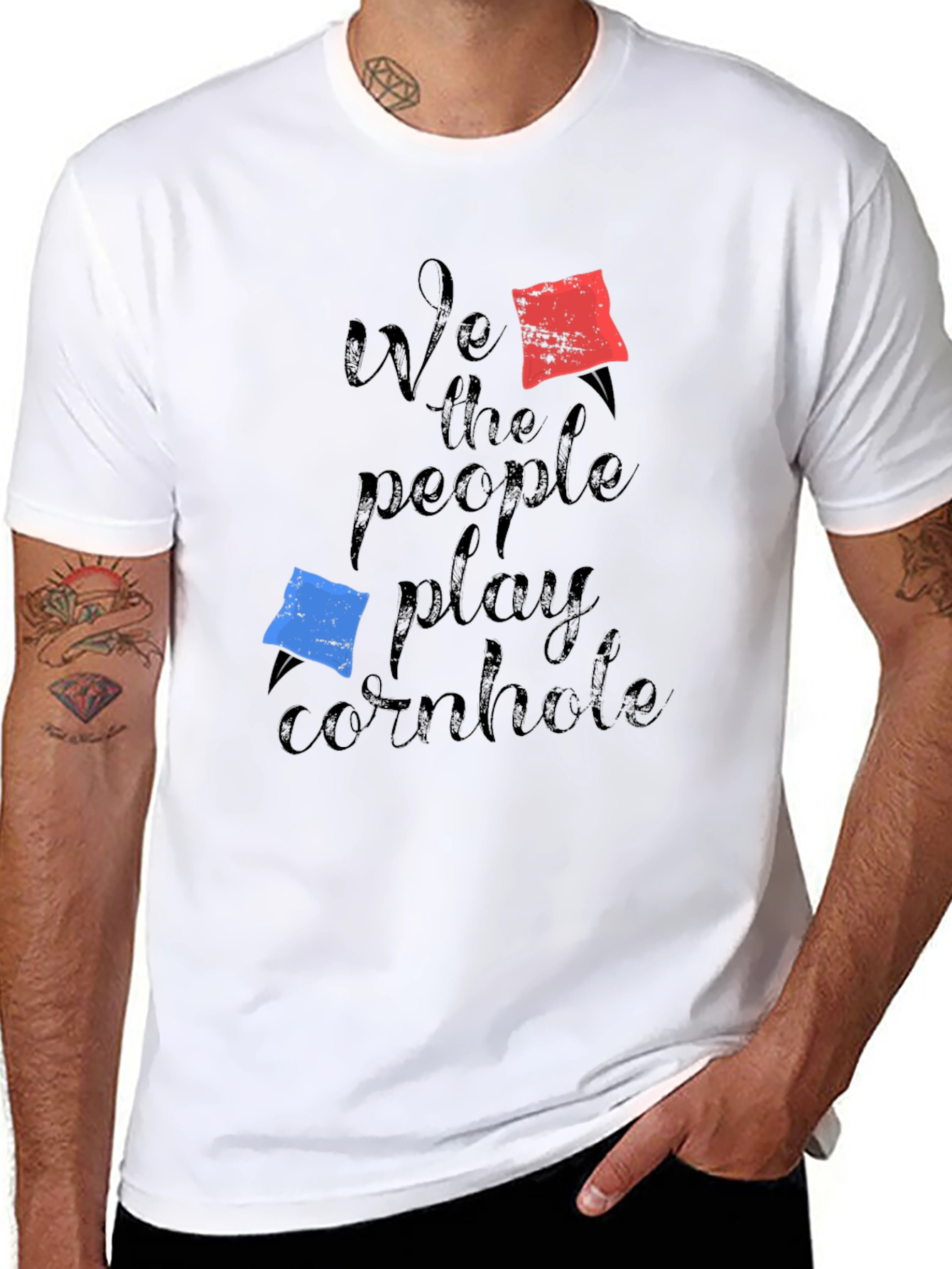 Black We The People Play Cornhole T-Shirt view 8
