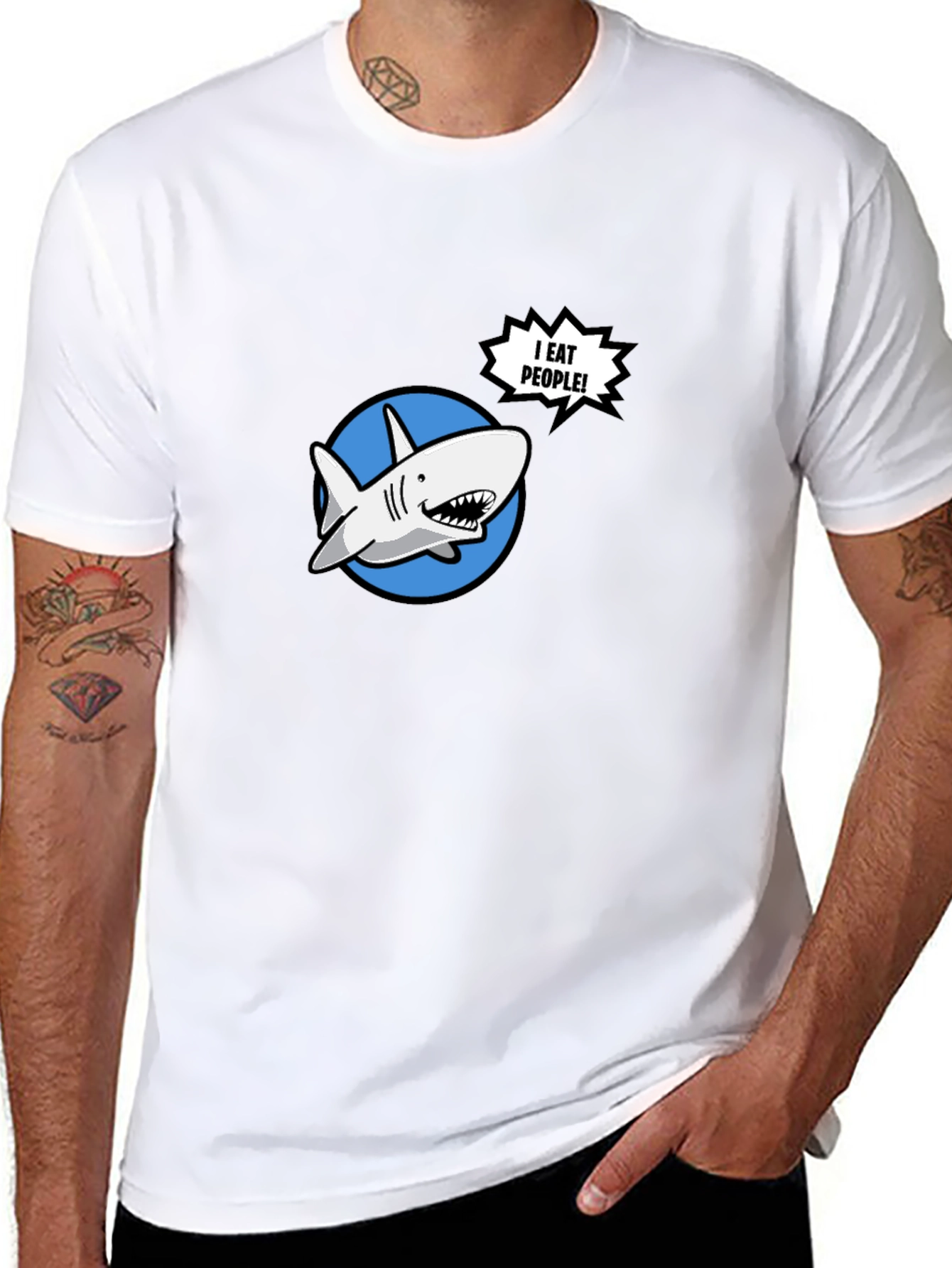 Black Funny Shark T-Shirt - I Eat People! view 8