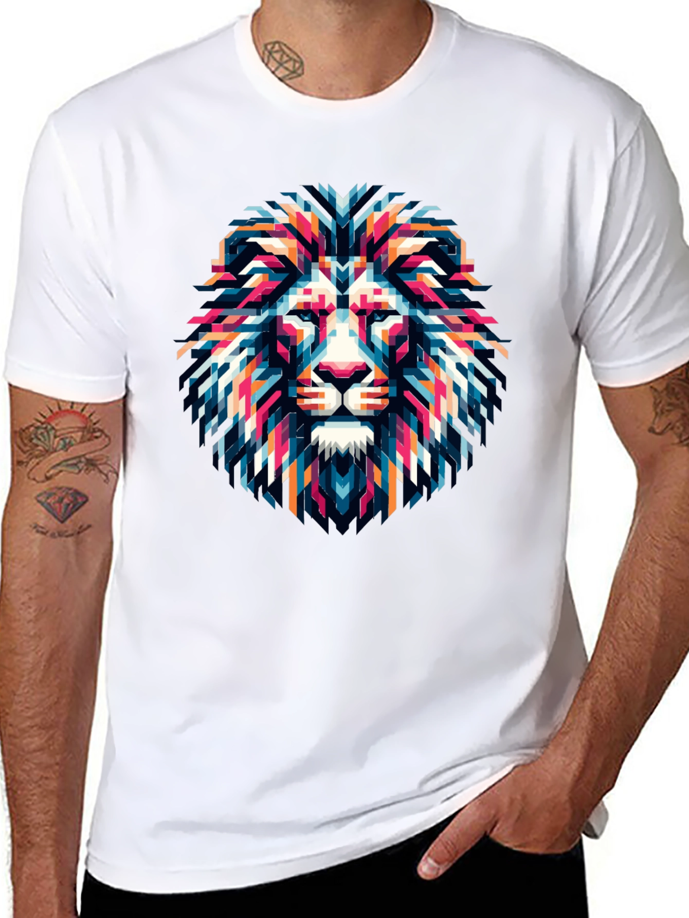 Black Geometric Lion Graphic Tee - Modern Artistic Style view 8