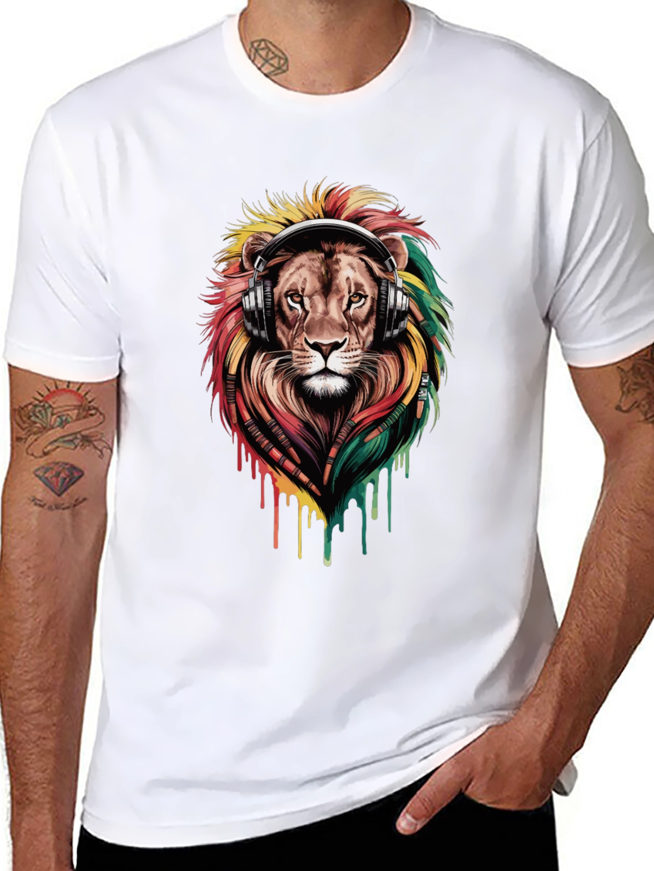 Black Lion Headphones Graphic Tee - Black view 8