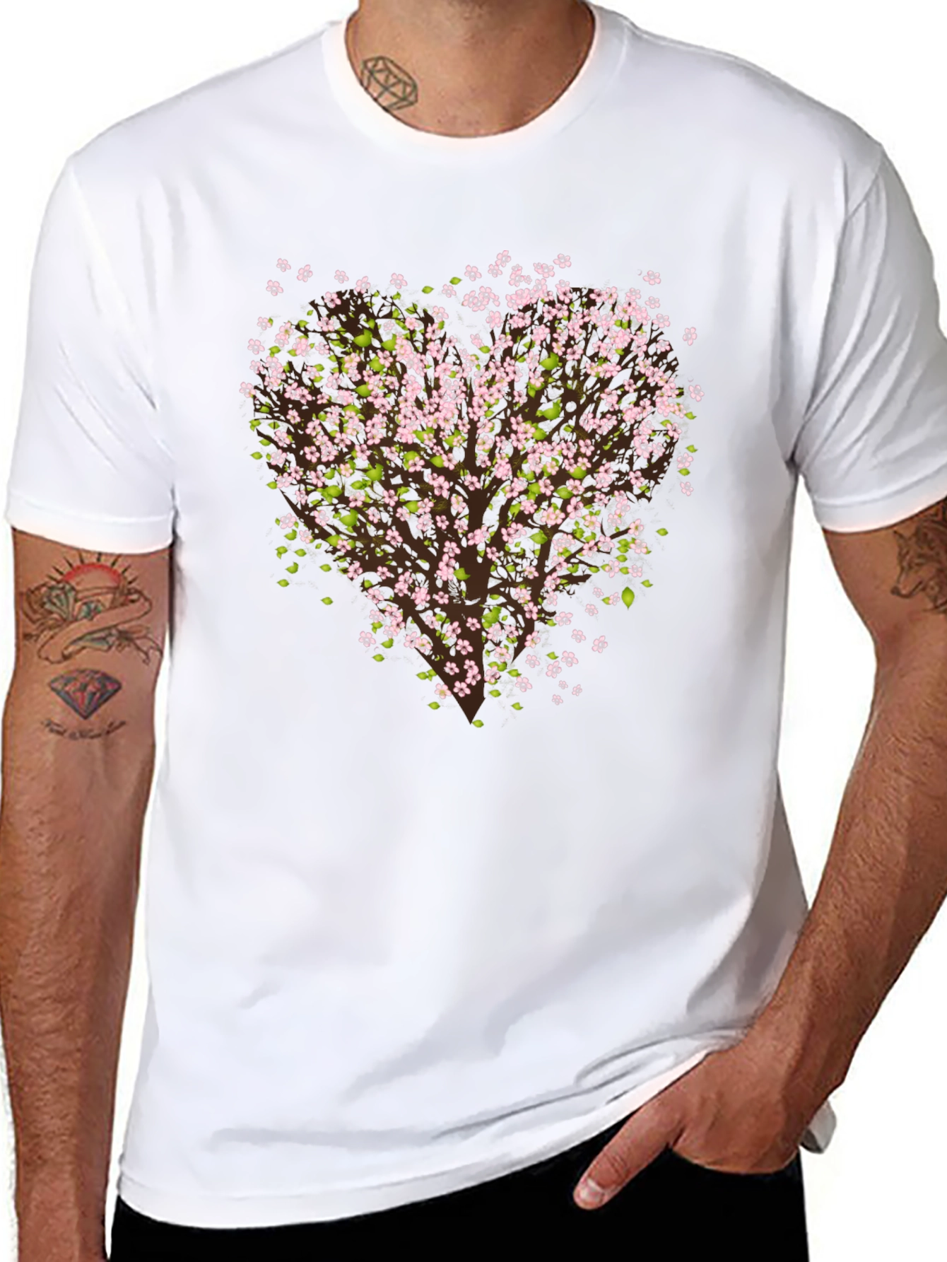 Black Cherry Blossom Tree Graphic Black T-Shirt view 8