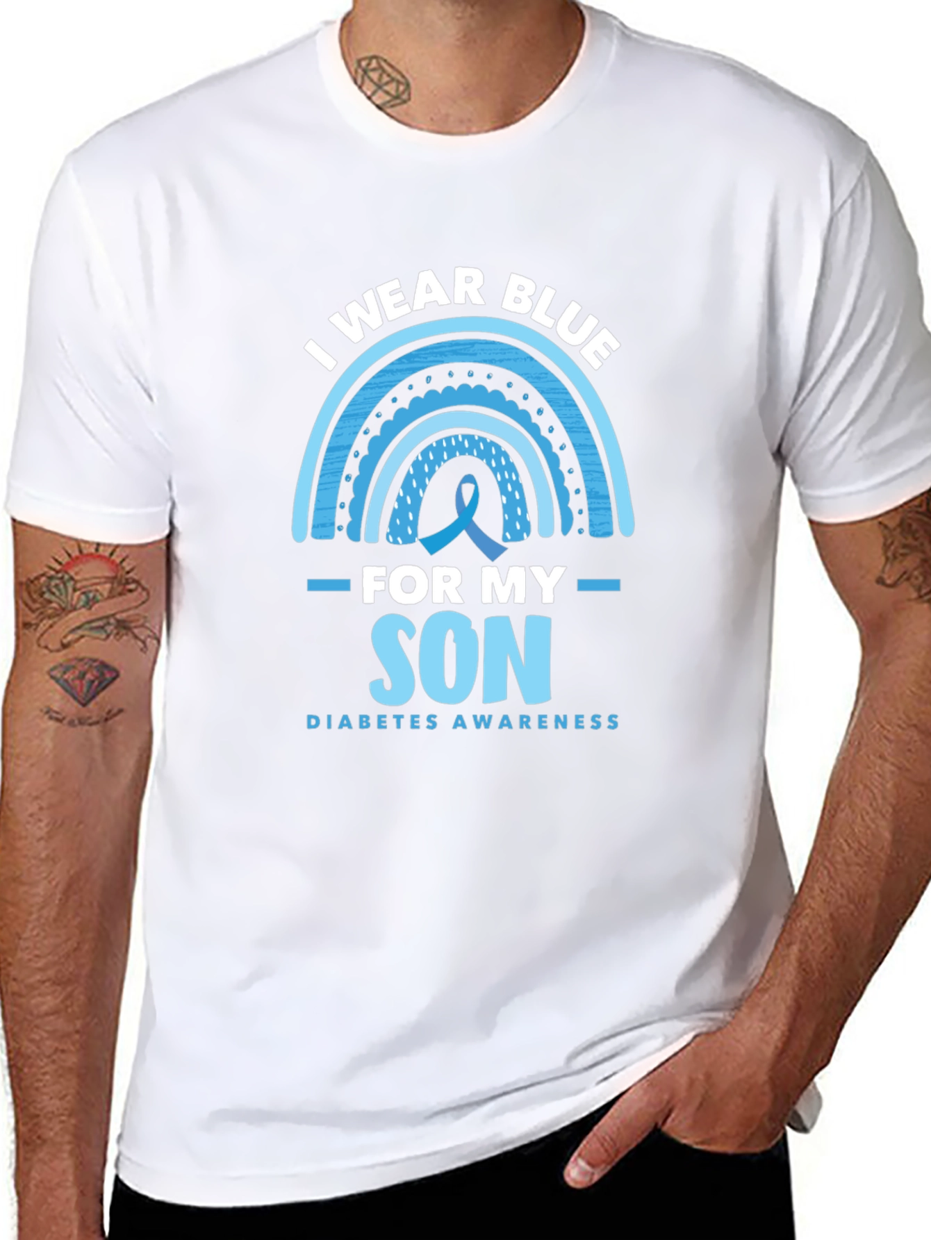 Black Diabetes Awareness T-Shirt - I Wear Blue For My Son view 8