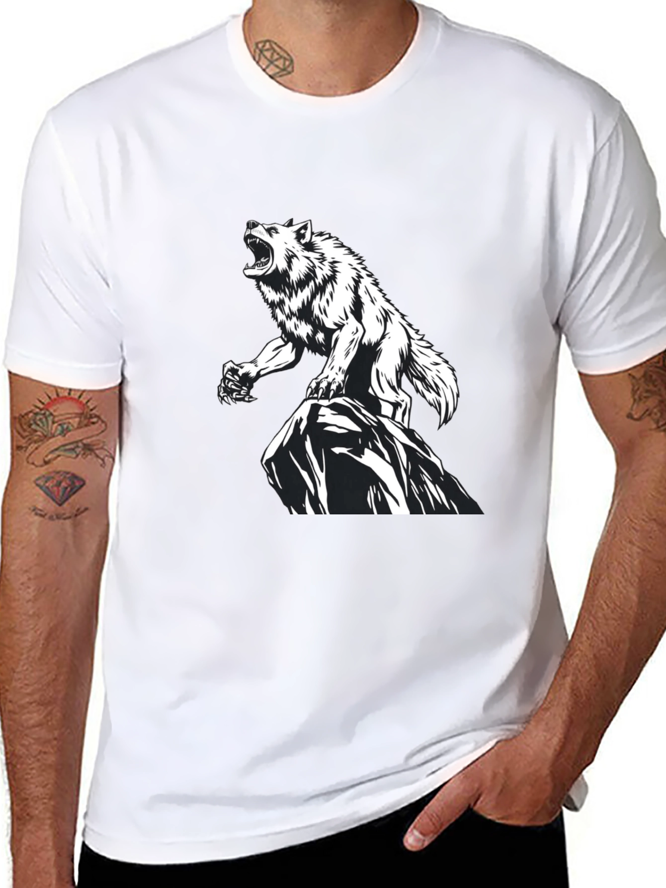 Black Wolf Graphic Print Black T-Shirt view 8