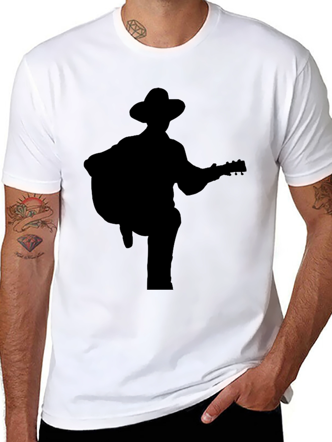 Black Guitar Player Silhouette Tee view 8