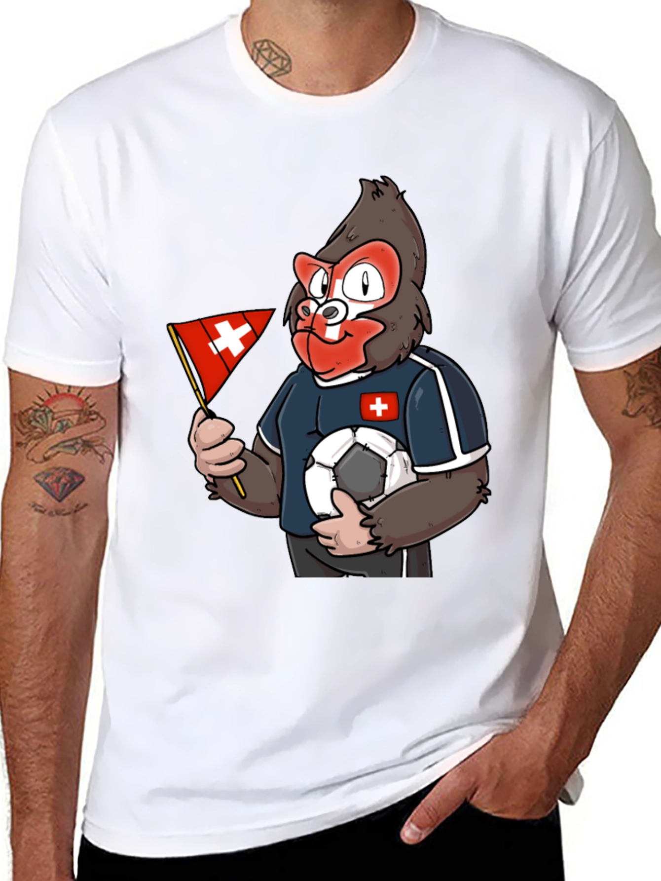 Black Swiss Gorilla Soccer Fan T-Shirt - Black view 8