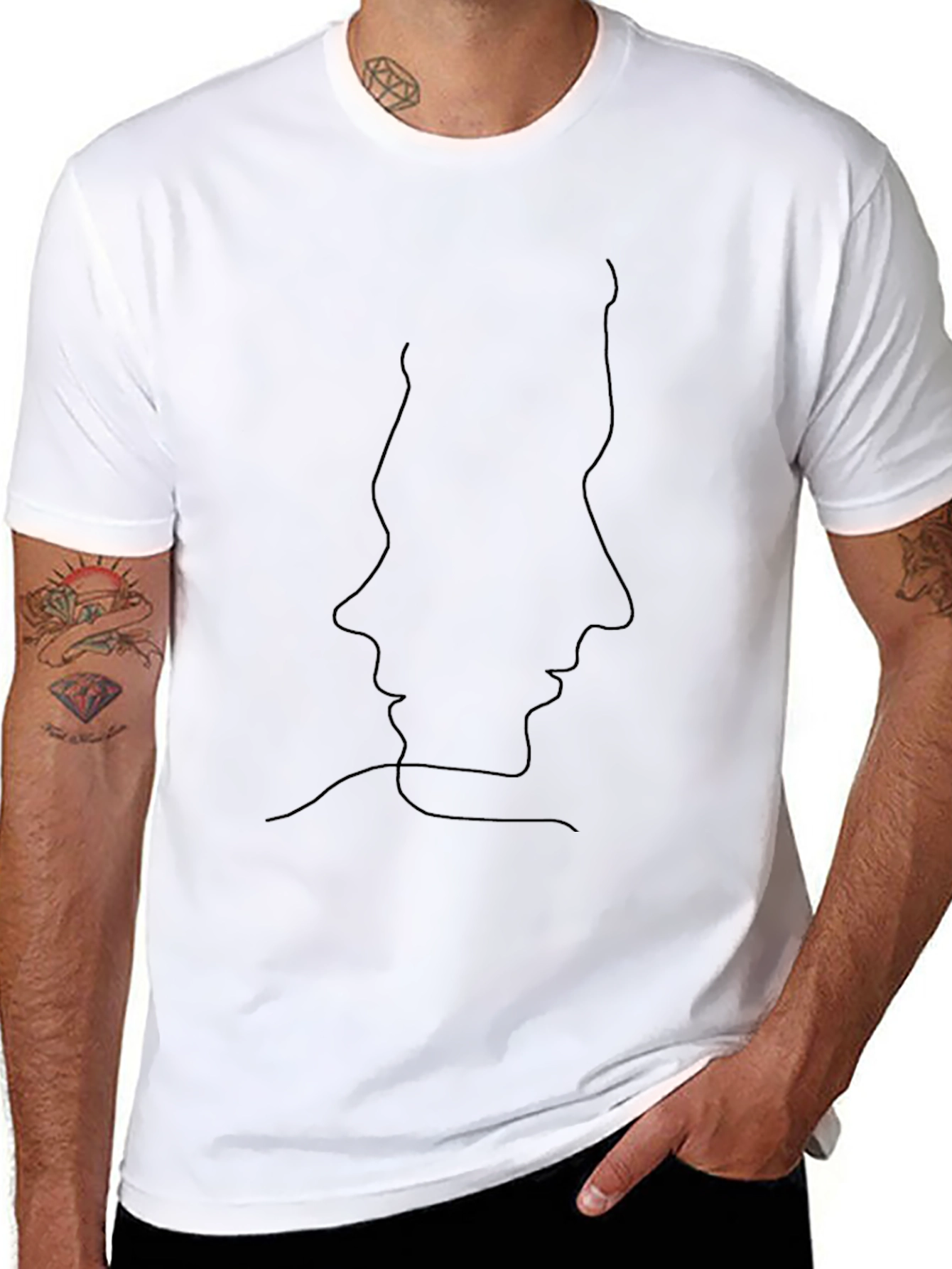 Black Minimalist Faces Graphic Tee - Black view 8