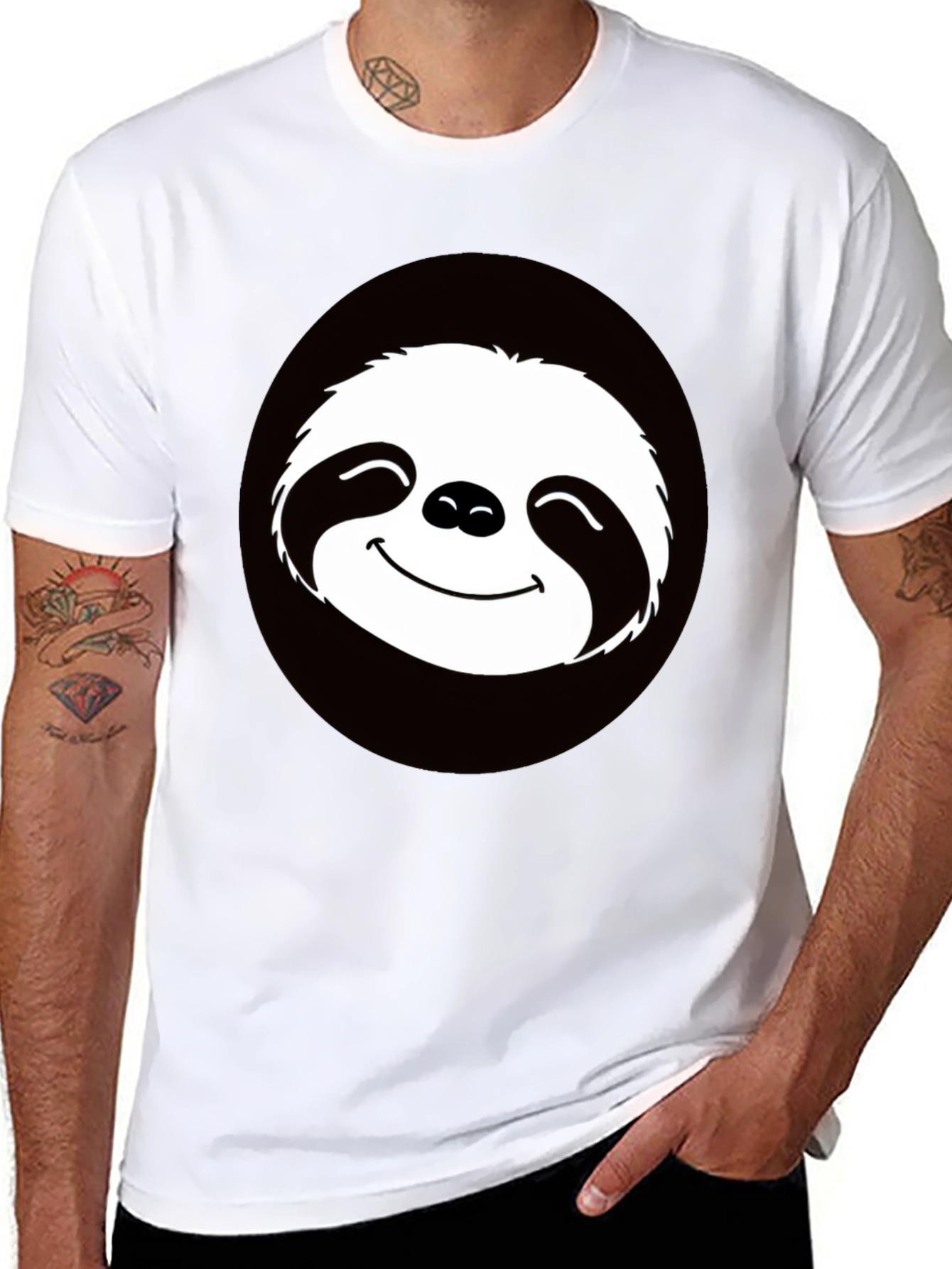 Black Funny Sloth Graphic Tee - Casual Black T-Shirt view 8