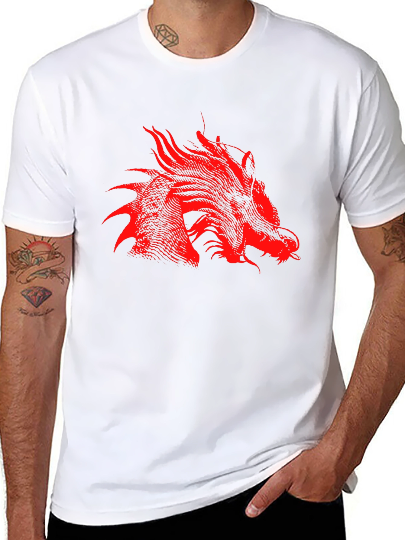 Black Red Dragon Print Black T-Shirt view 8