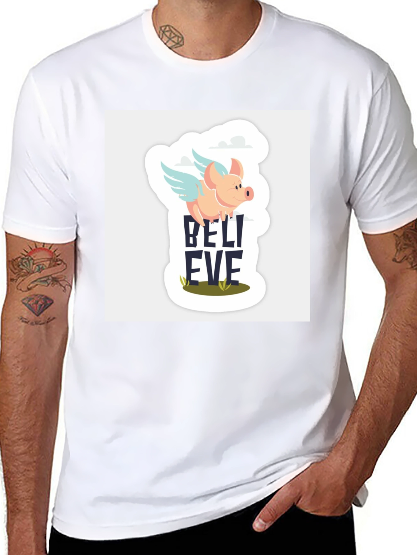 Black Believe Flying Pig Graphic Tee view 8