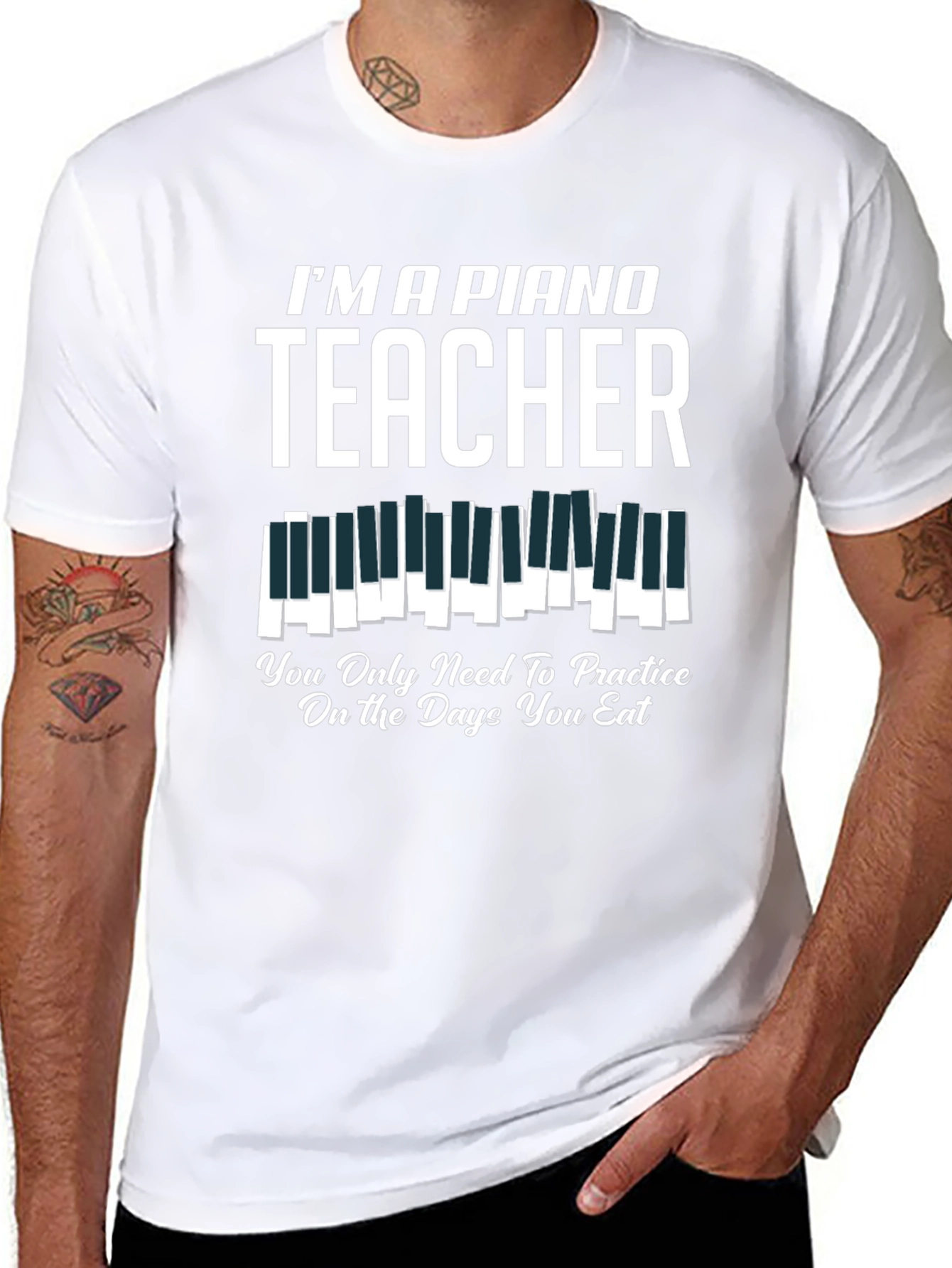 Black I'm a Piano Teacher T-Shirt - Practice on Eating Days view 8