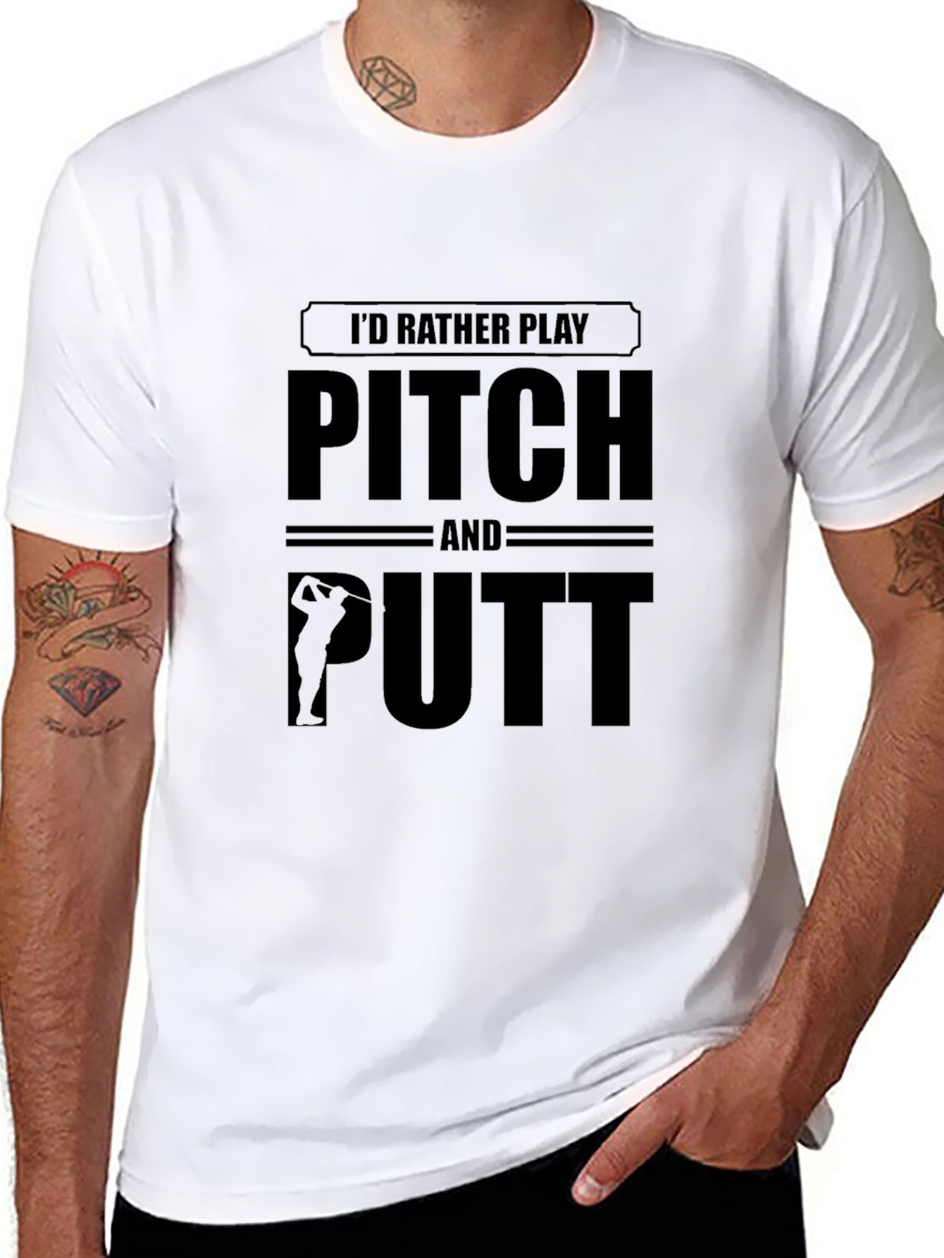 Black Pitch and Putt Black T-Shirt for Golf Lovers view 8