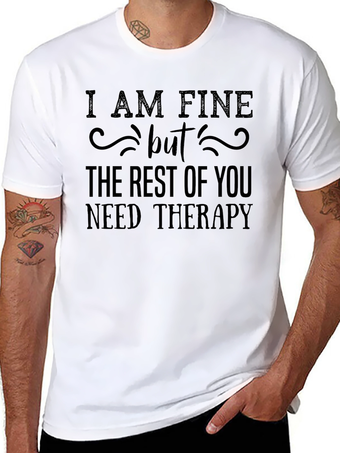 Black Funny Therapy T-Shirt - I AM FINE view 8